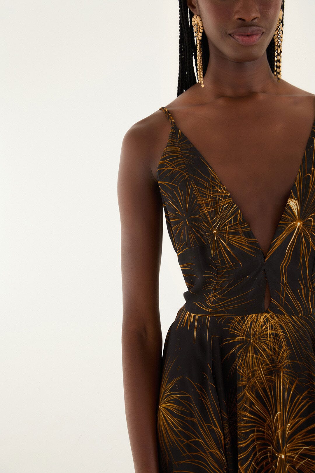 fireworks black sleeveless maxi dress