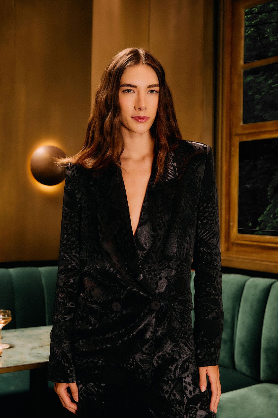 leopard jacquard black blazer