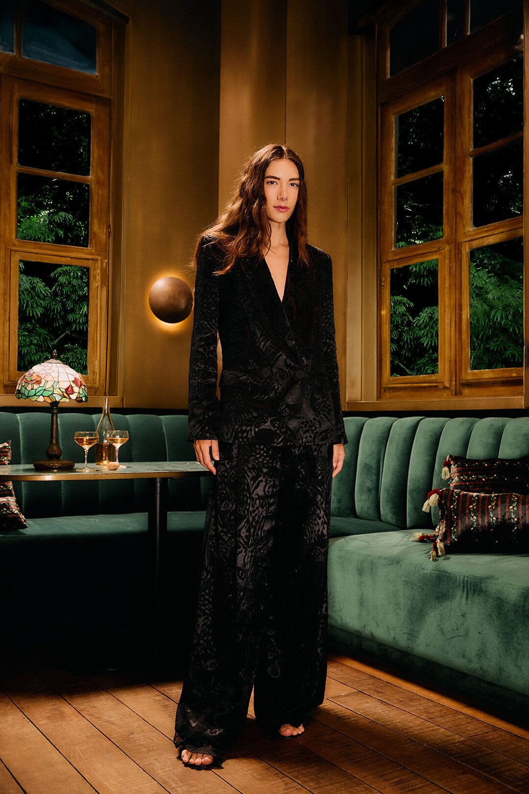 leopard jacquard black pants