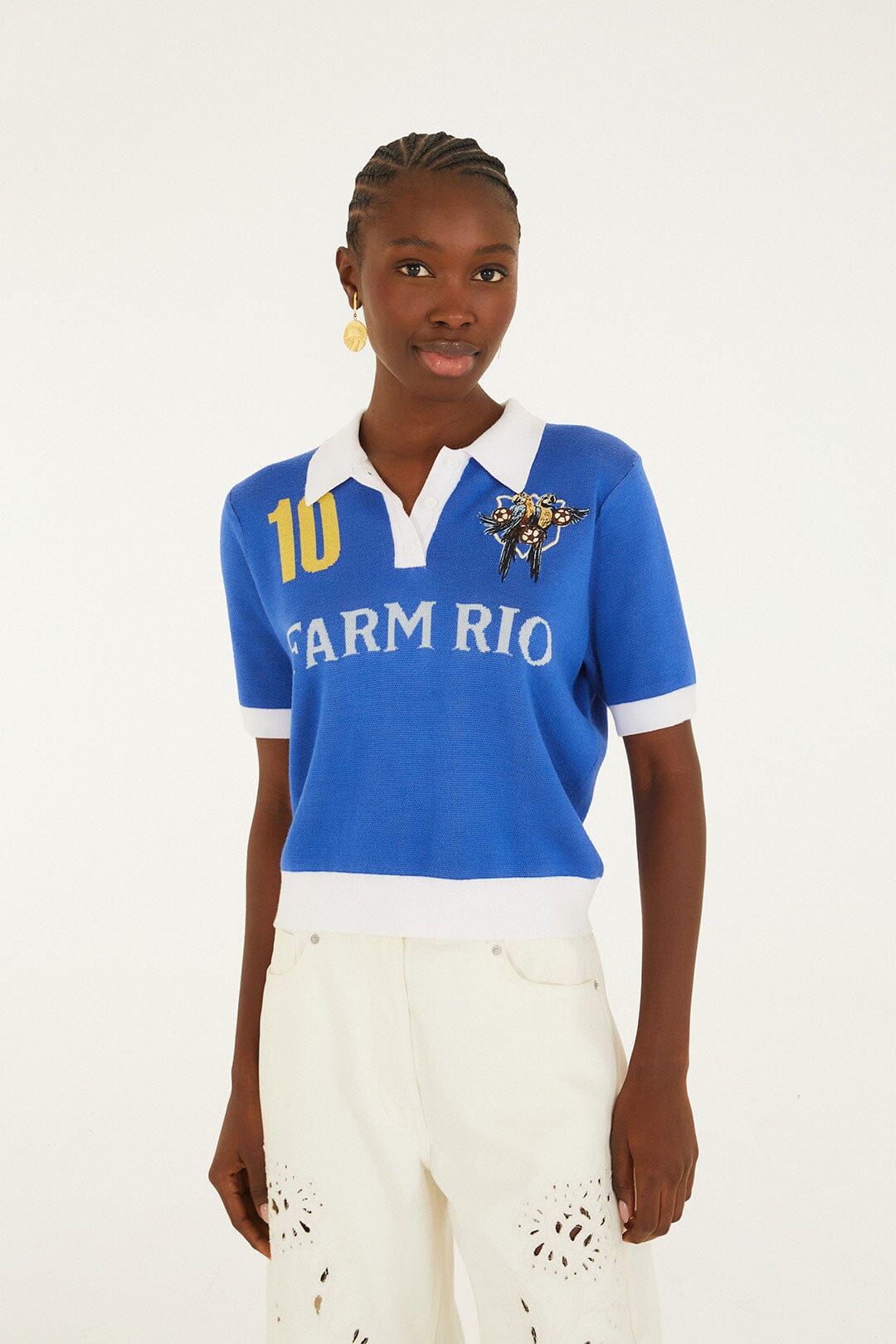 Polo de Punto Copa Azul y Blanco de Manga Corta