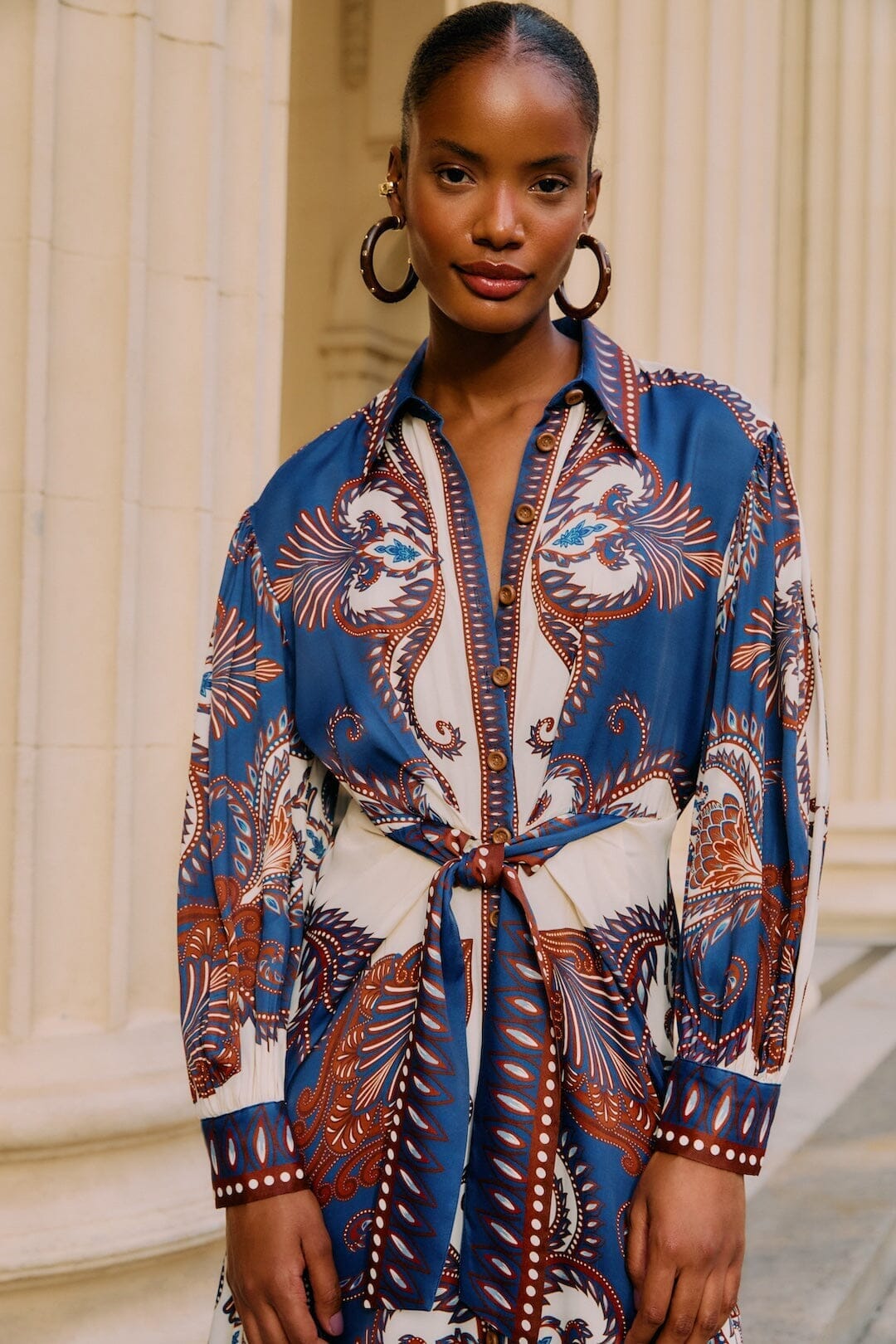 arabesque scarf blue midi dress