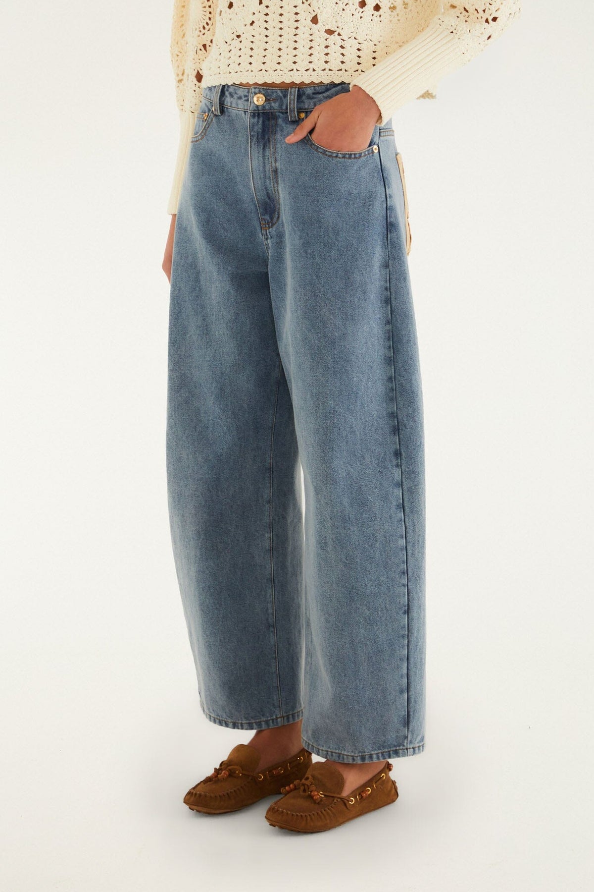Pantalones de Mezclilla Azul Richelieu de Pierna Ancha