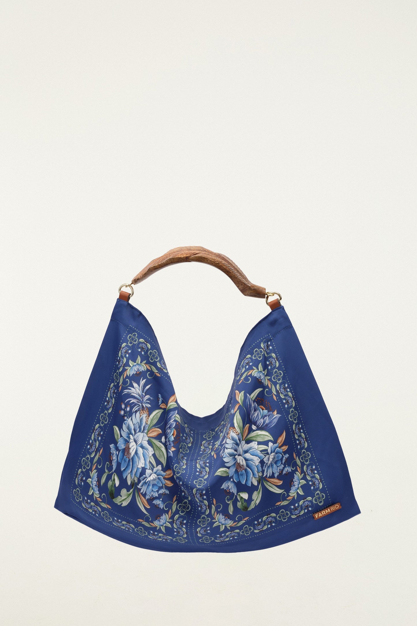 Bolsa Pañuelo Pequeña de Satén Azul Flores