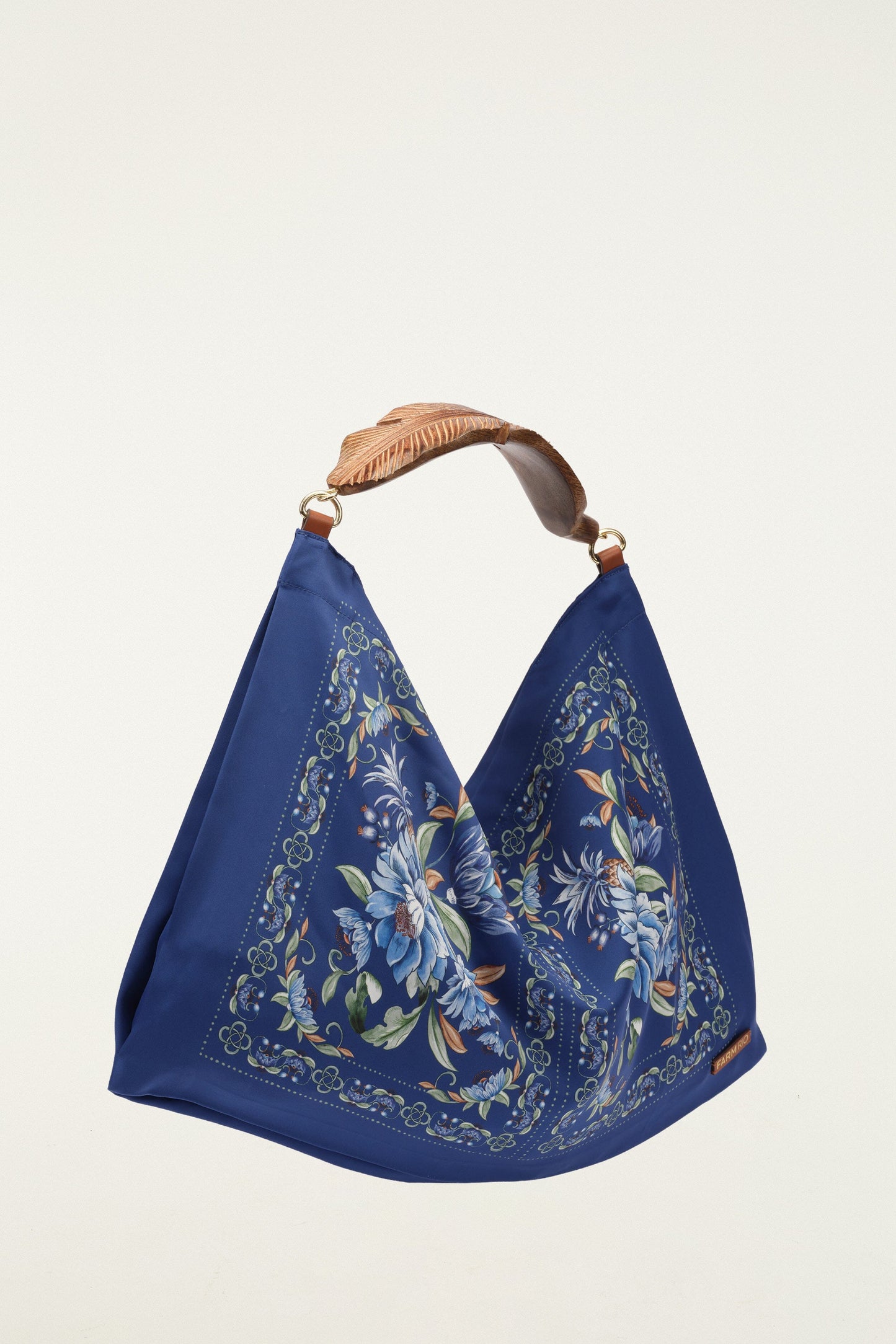 Bolsa Pañuelo Pequeña de Satén Azul Flores