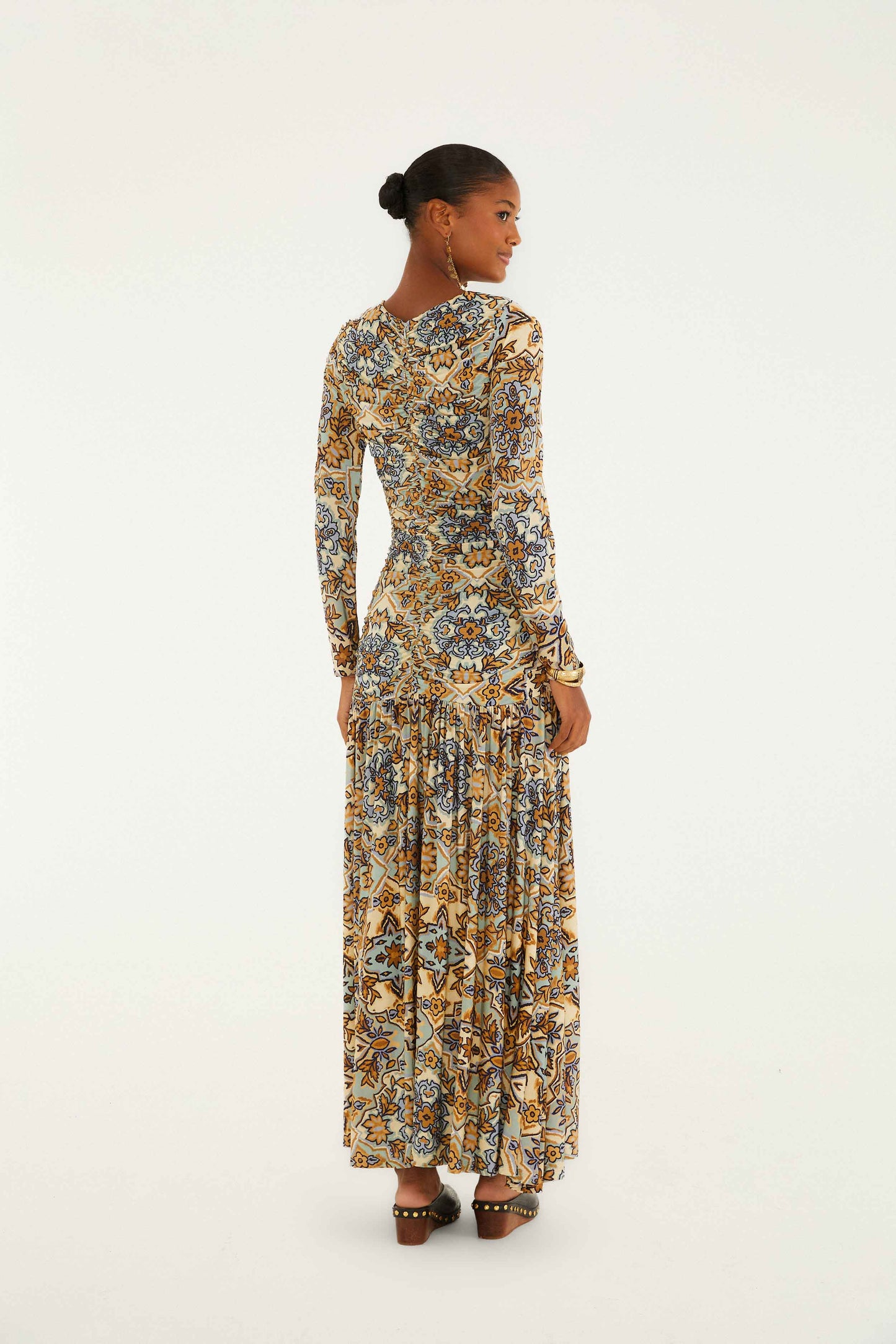 Maxi Vestido Manga Larga Tapiz Invierno Azul