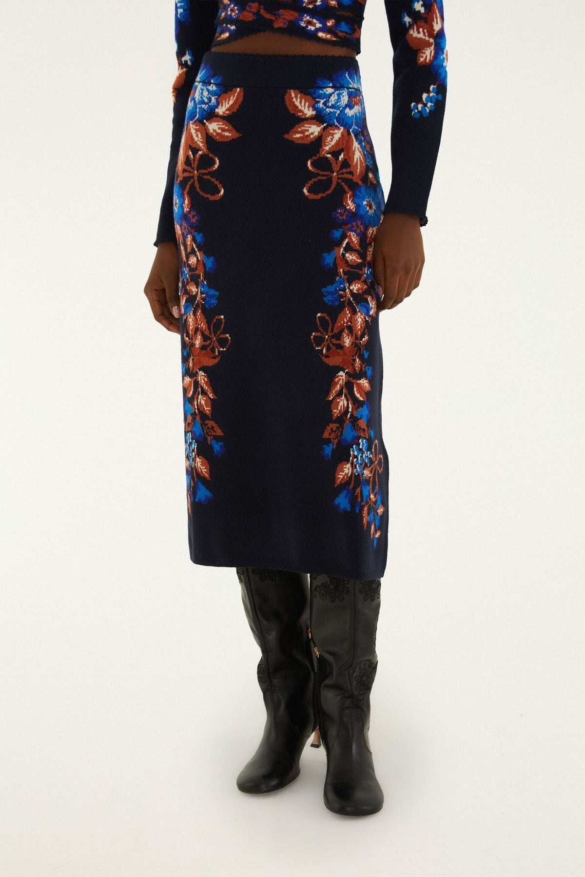 Falda midi de punto Bow Garden