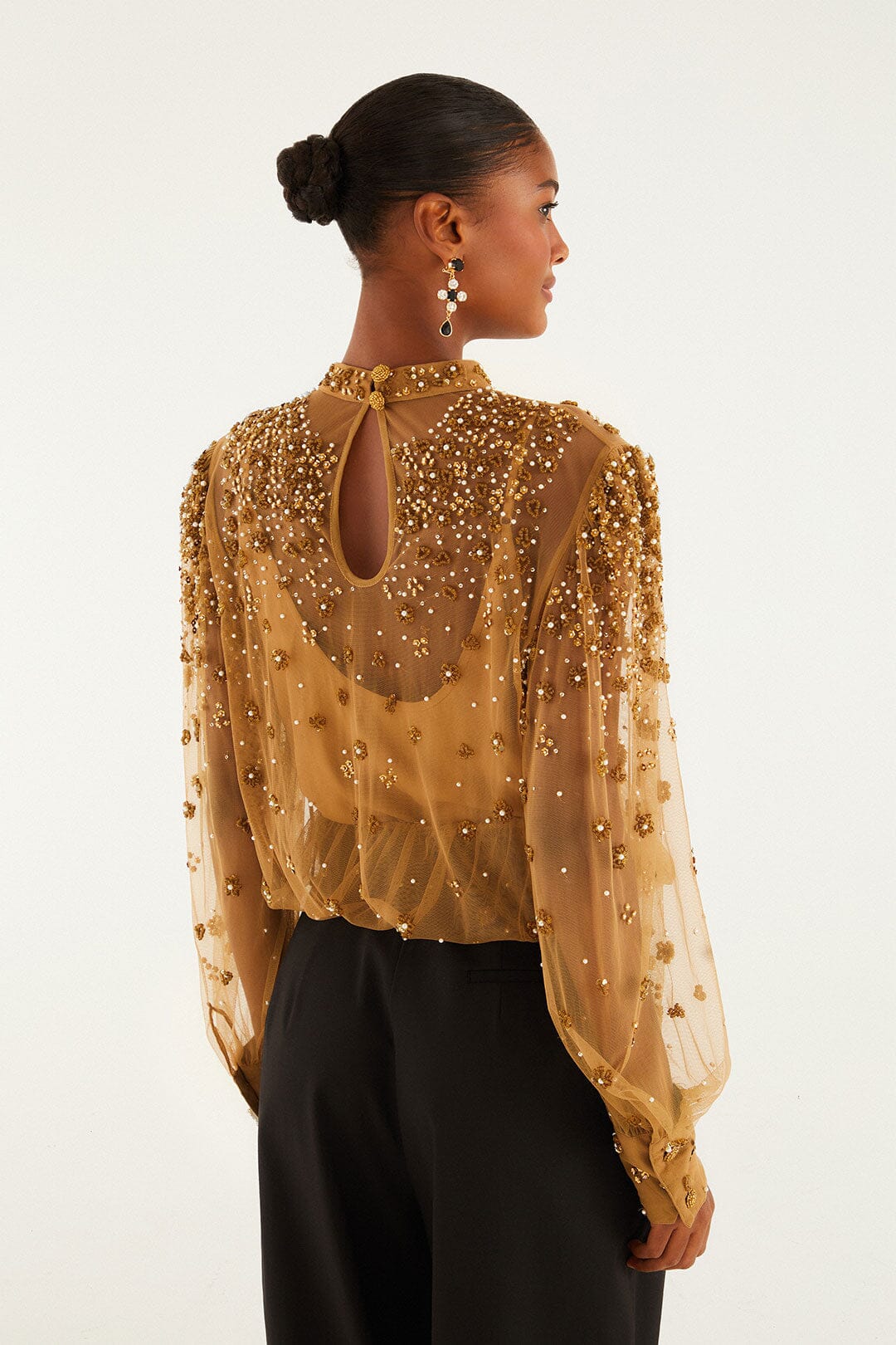 embroidered tulle bubble caramel blouse