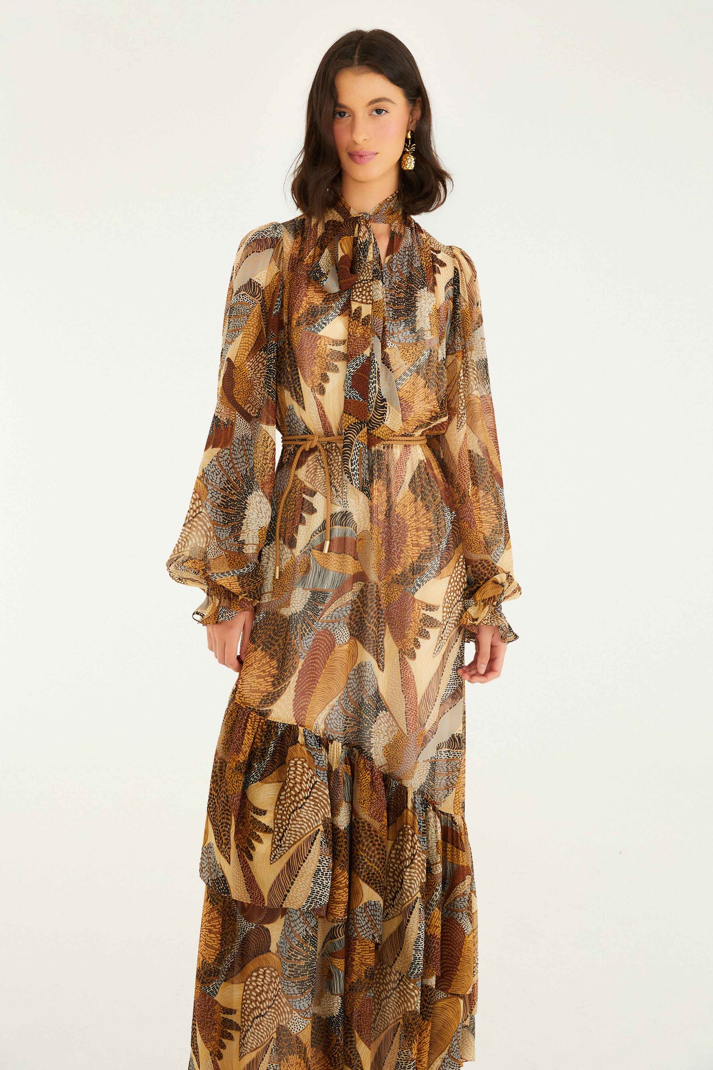 Maxi Vestido Manga Larga Lunares Crema