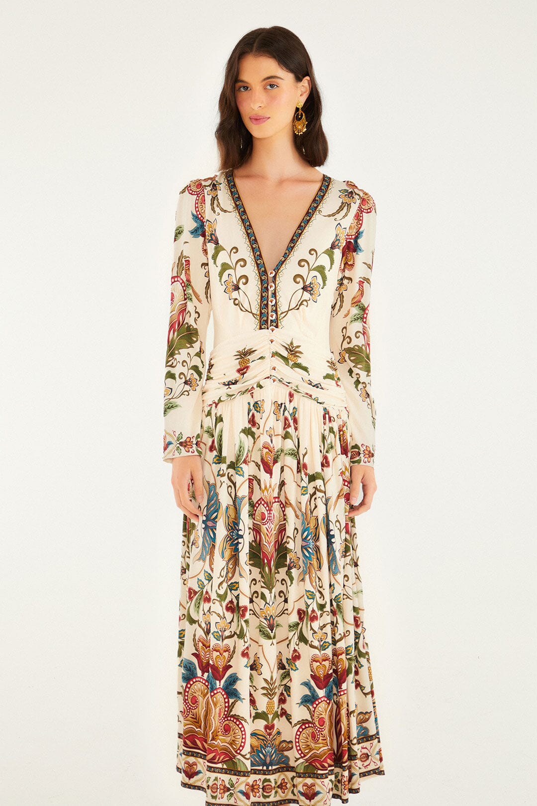 Vestido midi de manga larga Majestic Hearts crema
