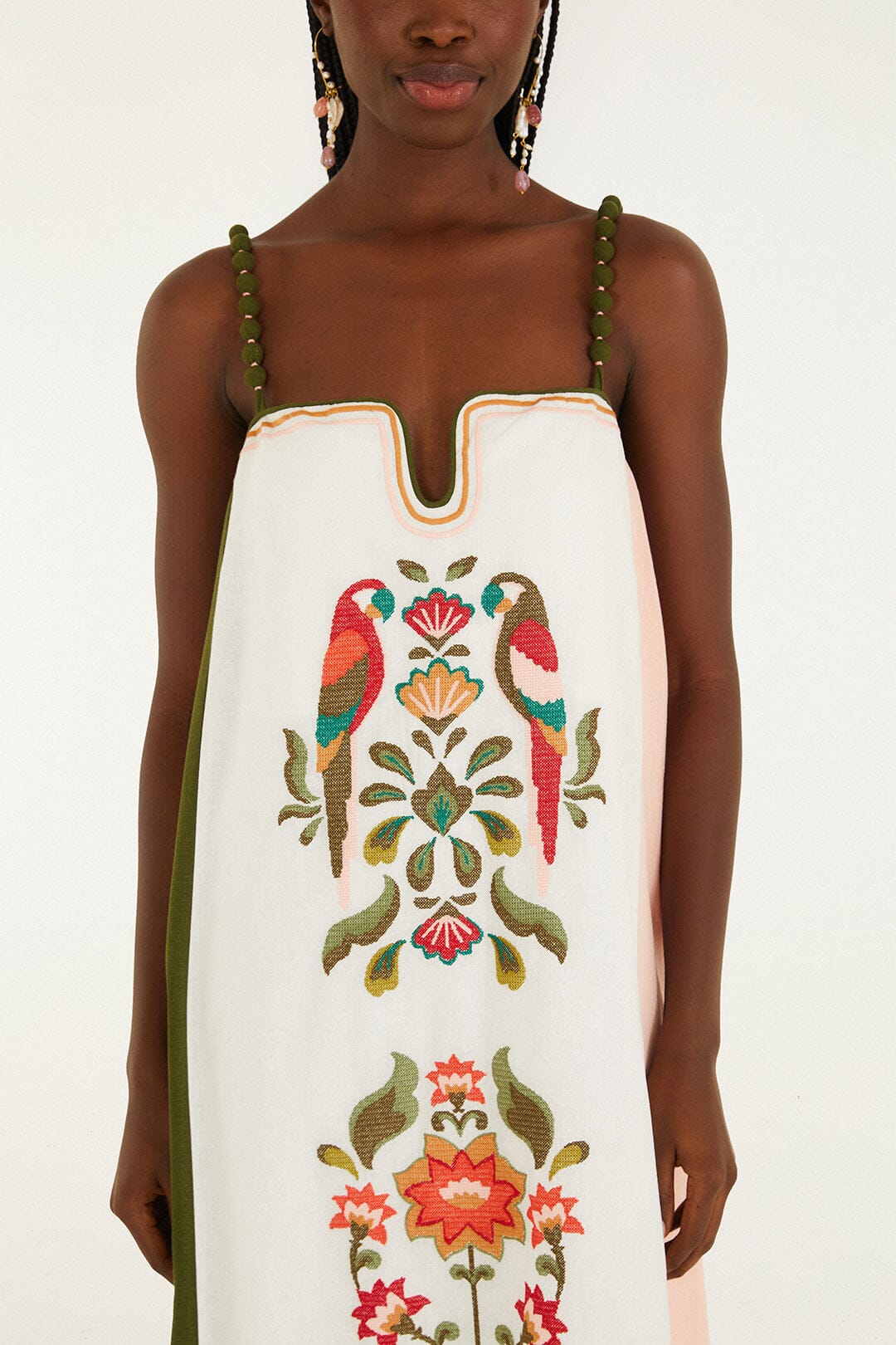 Maxi Vestido con Bordado de Punto de Cruz sin Mangas