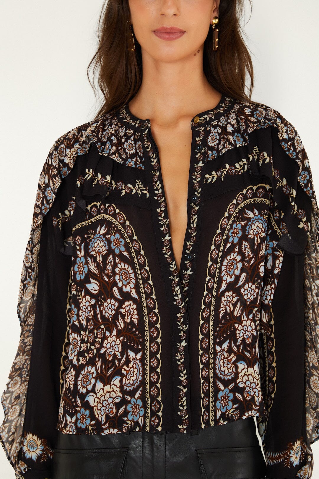 Blusa Daniela con Olanes de Manga Larga