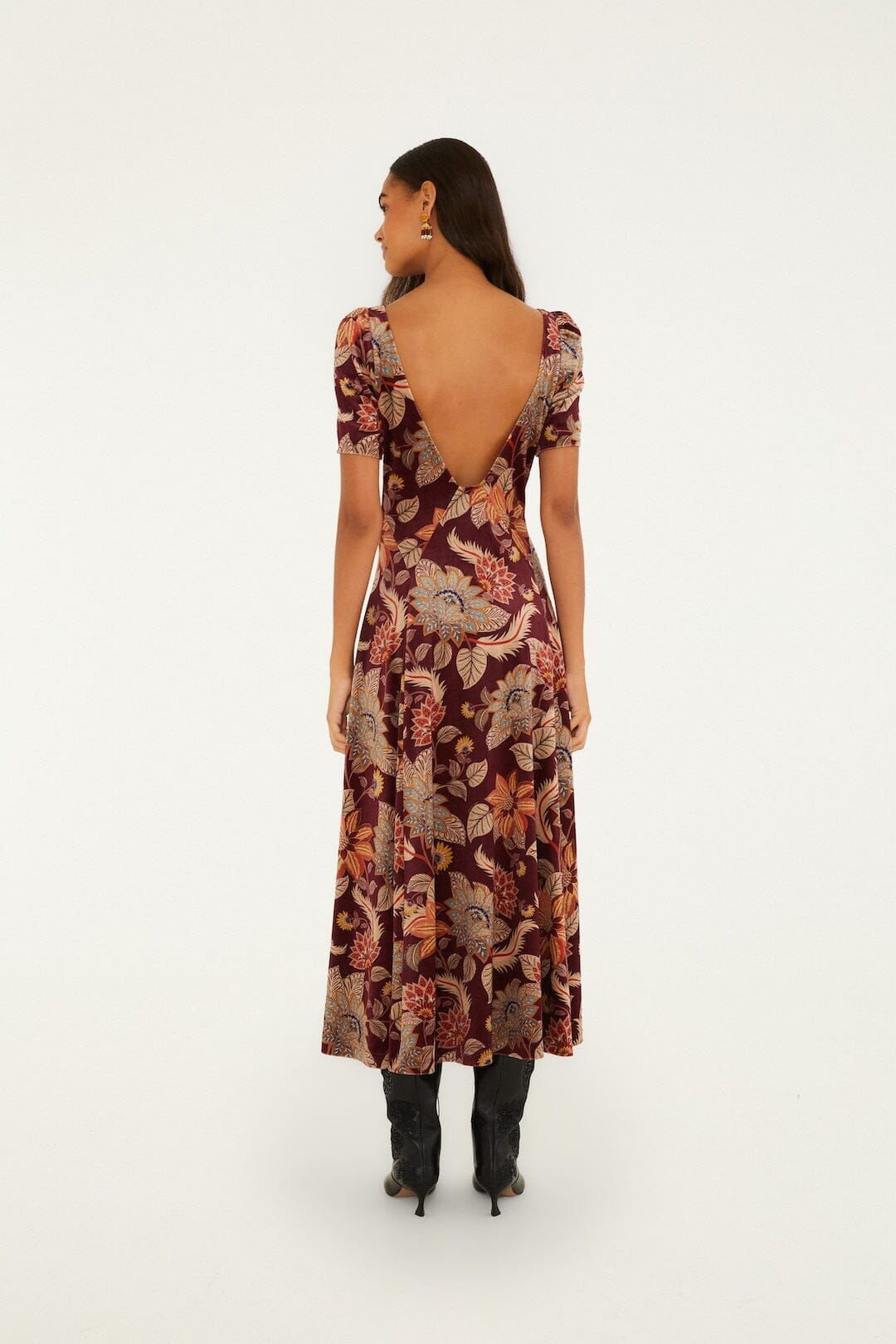 Maxi vestido de terciopelo Delhi Floral de manga corta