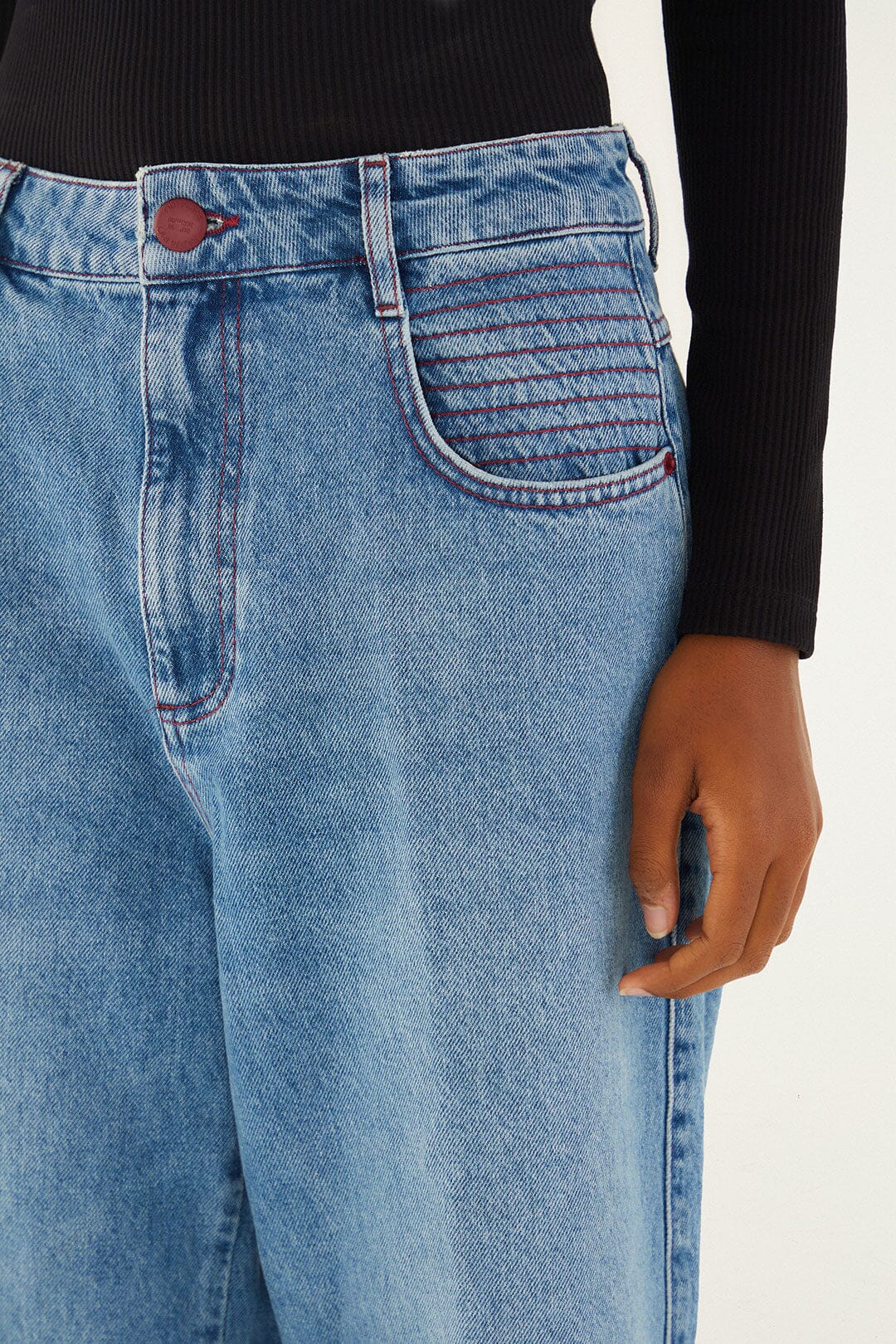 FARM Rio model wearing the Denim Wide-Leg Pants