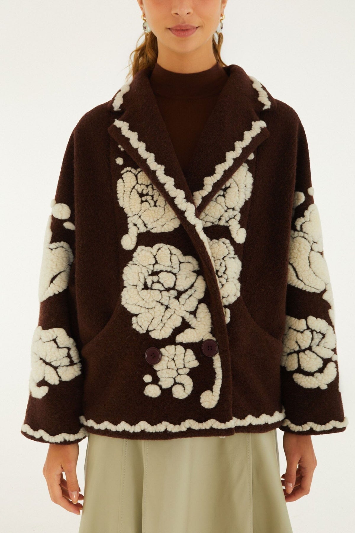 Abrigo corto de fleece Flowers con bolsillos