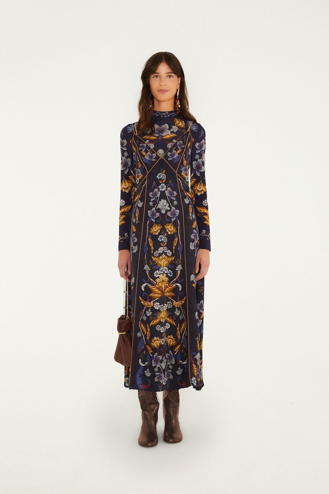 Maxi vestido lencero Golden Nature con tirantes ajustables
