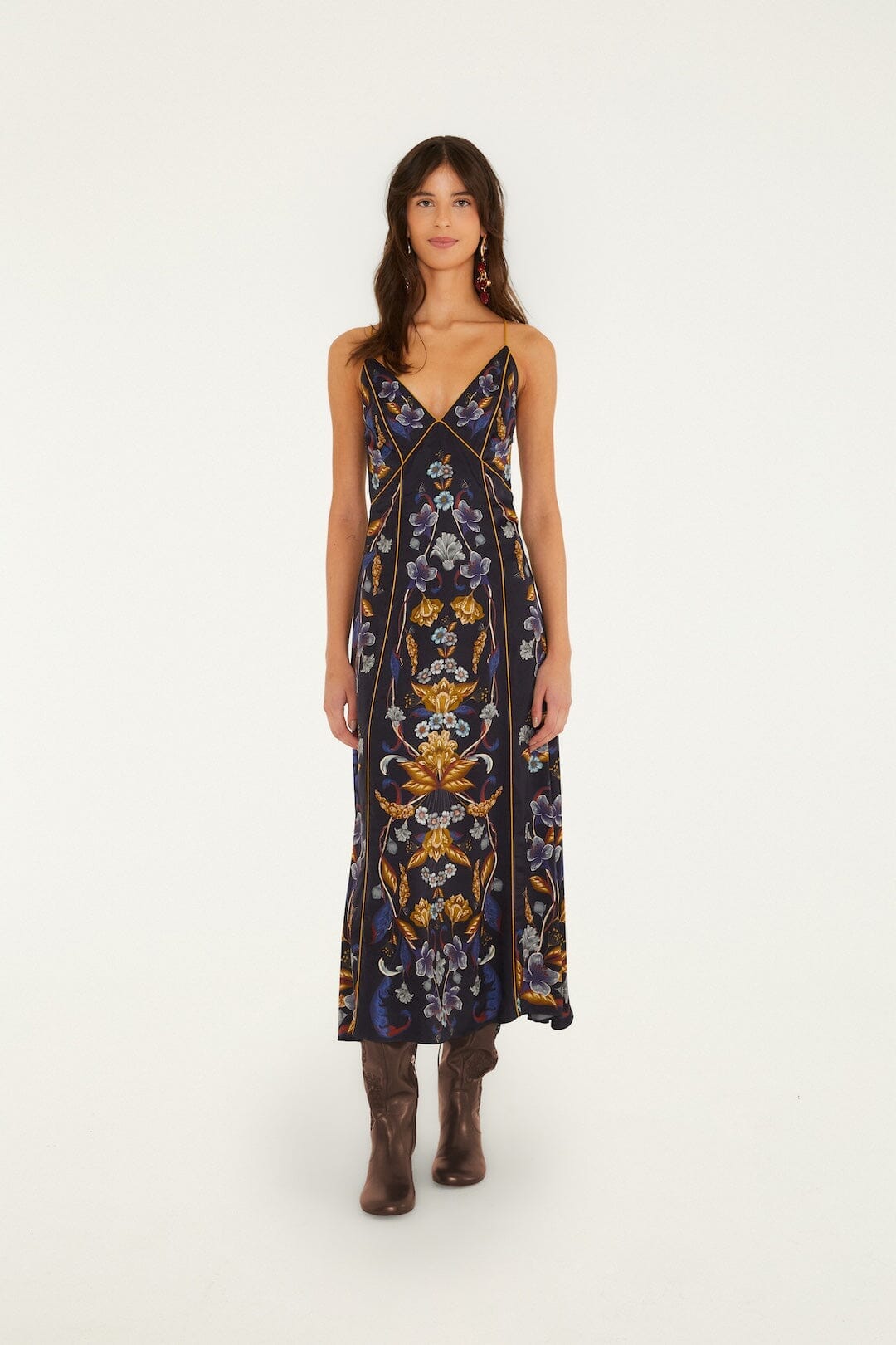 Maxi vestido lencero Golden Nature con tirantes ajustables