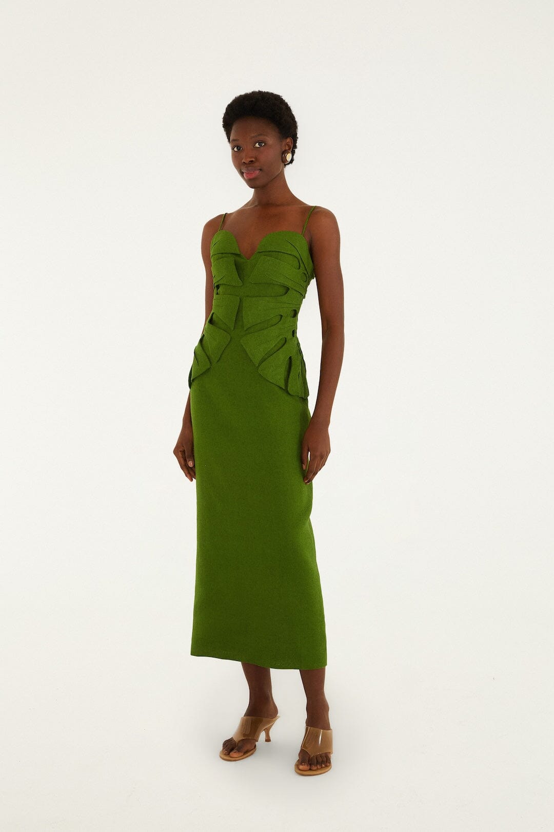 Maxi Vestido Verde Hoja de Monstera de Lino Premium Euroflax™ sin Mangas