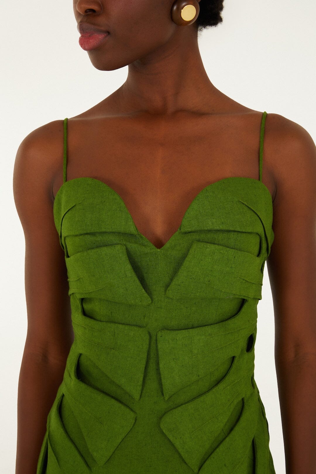 Maxi Vestido Verde Hoja de Monstera de Lino Premium Euroflax™ sin Mangas