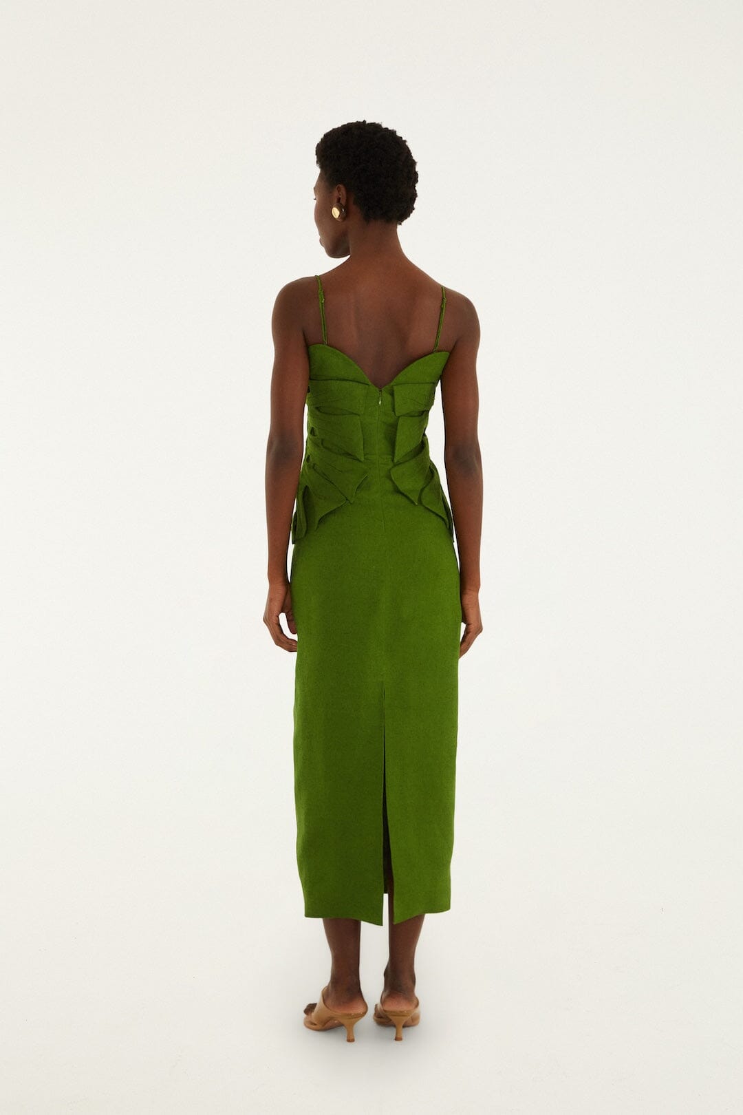 Maxi Vestido Verde Hoja de Monstera de Lino Premium Euroflax™ sin Mangas