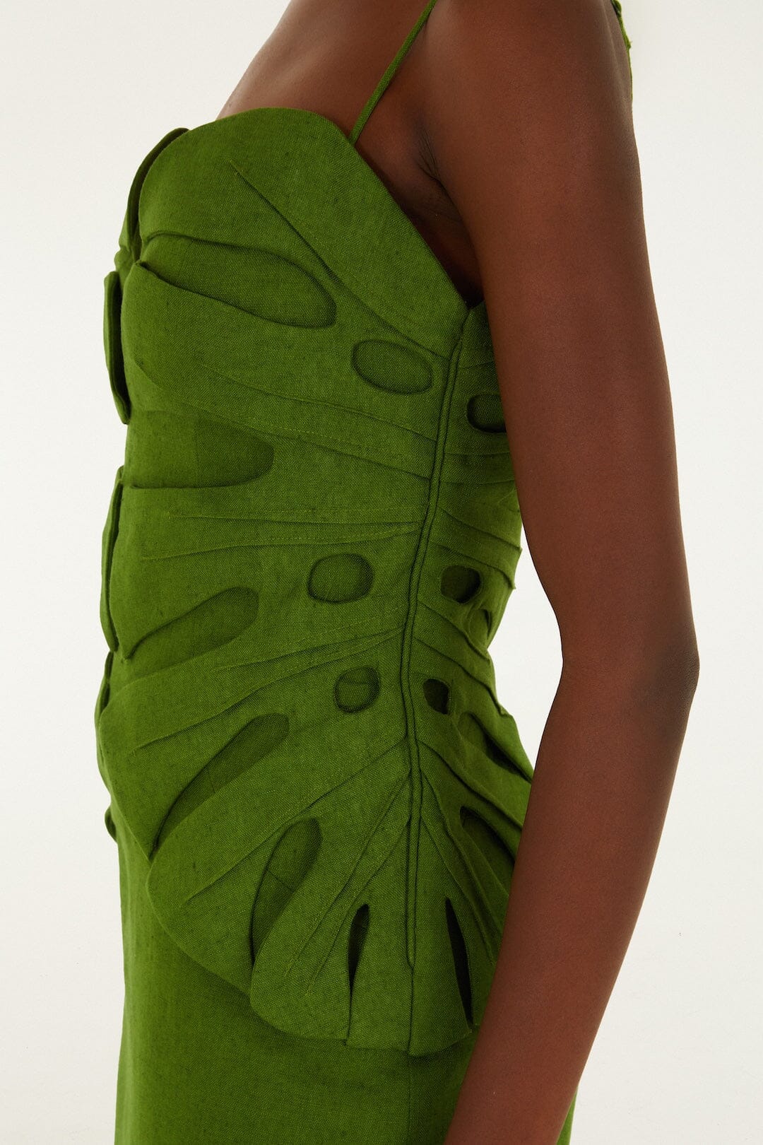 Maxi Vestido Verde Hoja de Monstera de Lino Premium Euroflax™ sin Mangas