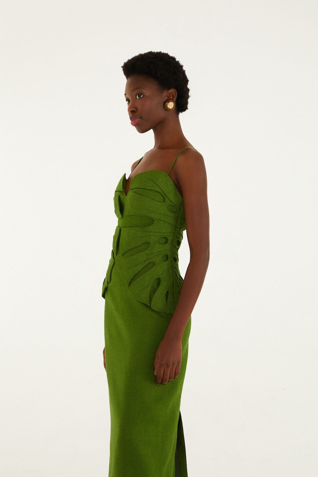 Maxi Vestido Verde Hoja de Monstera de Lino Premium Euroflax™ sin Mangas