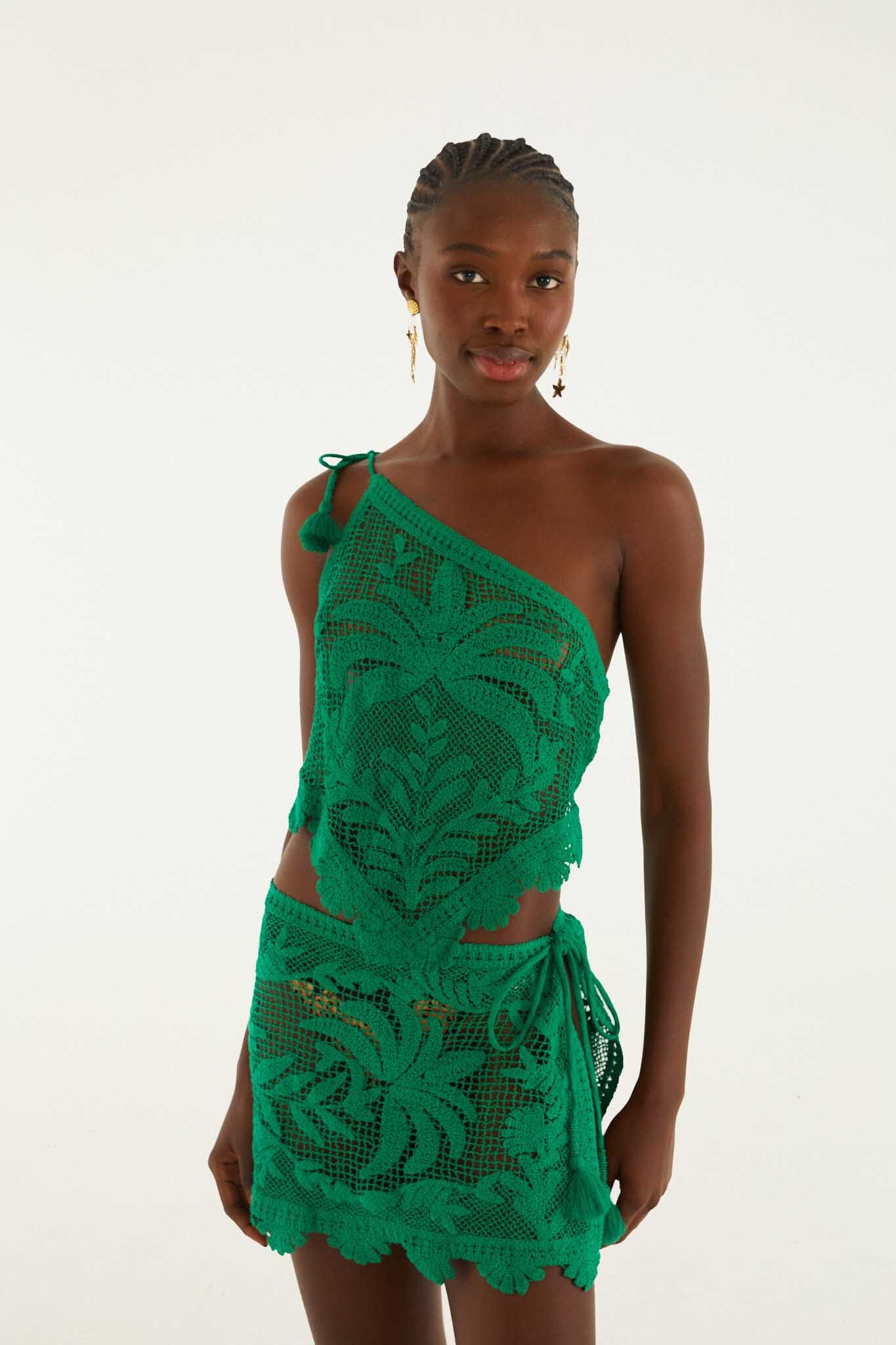 Blusa Verde Transparente de Un Hombro