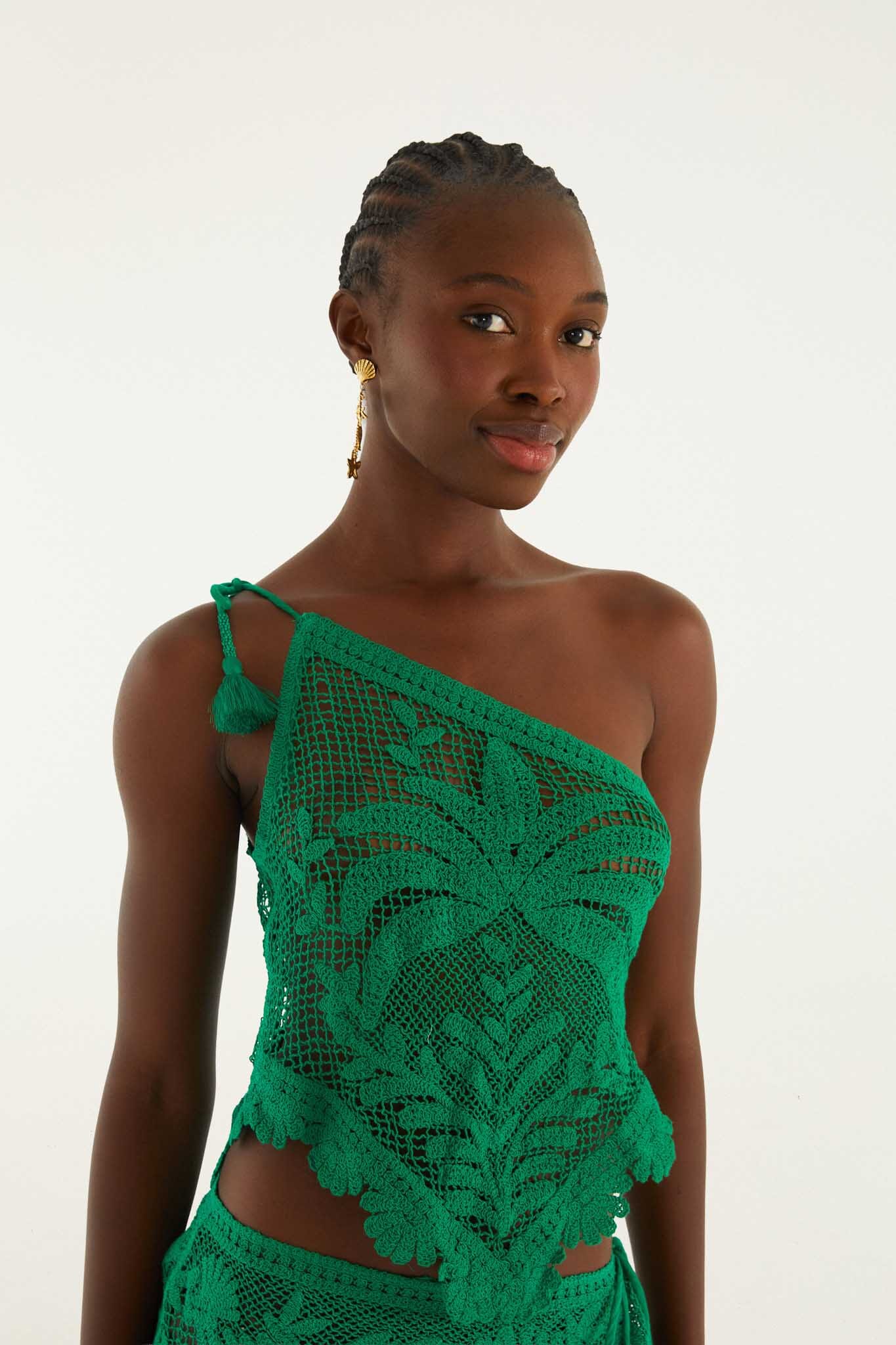 Blusa Verde Transparente de Un Hombro