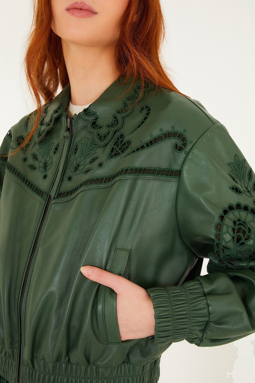 green richilieu heart leather jacket