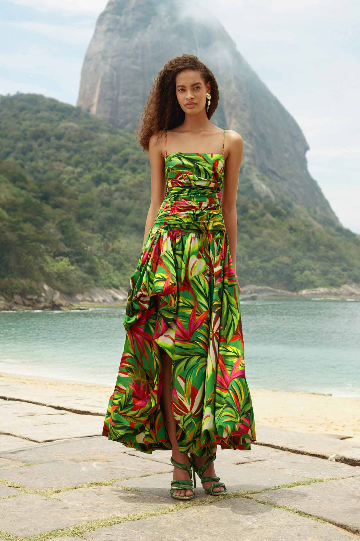 Maxi Vestido Verde Tropical Dream Drapeado