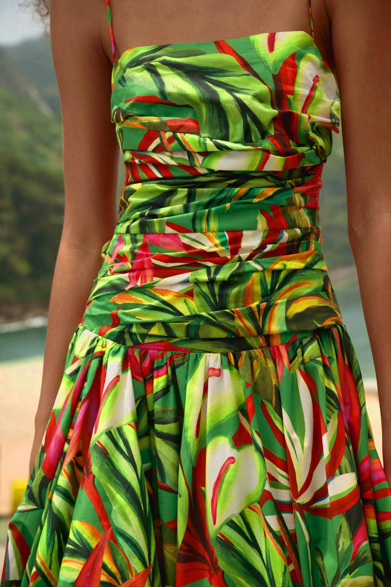 Maxi Vestido Verde Tropical Dream Drapeado