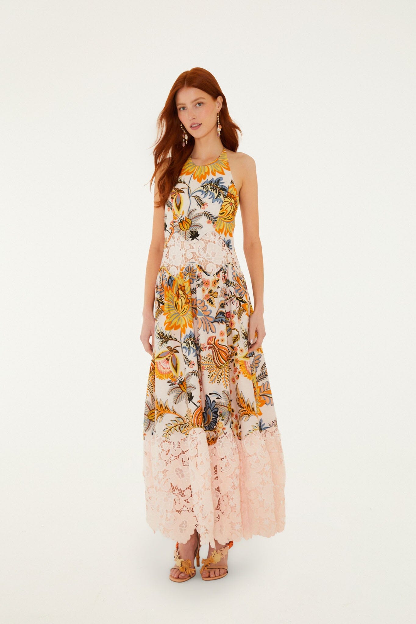 Maxi Vestido Rosa Claro Ligia de Encaje Floral