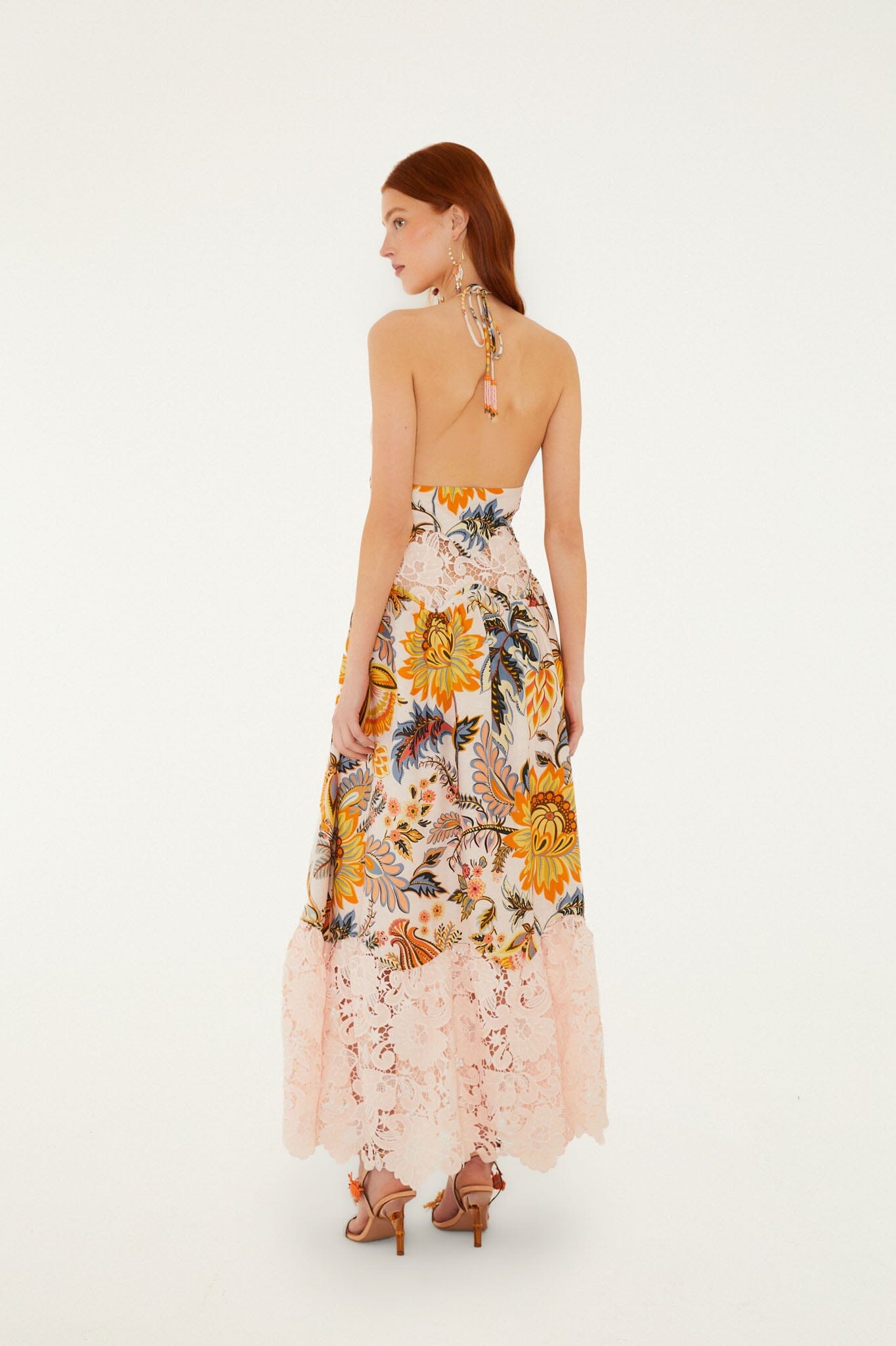 Maxi Vestido Rosa Claro Ligia de Encaje Floral