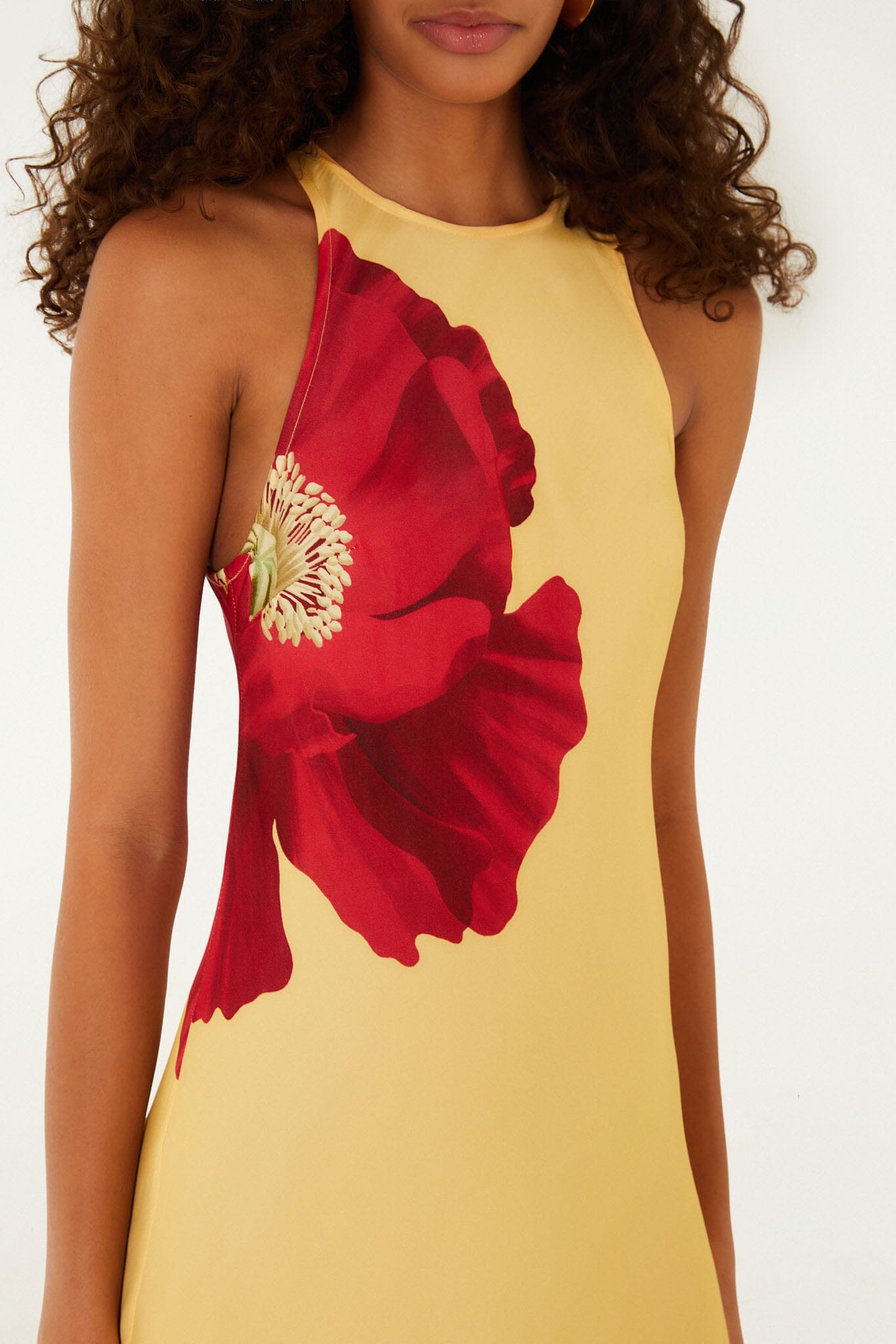Maxi Vestido Amarillo Claro Flores de Amapola sin Mangas