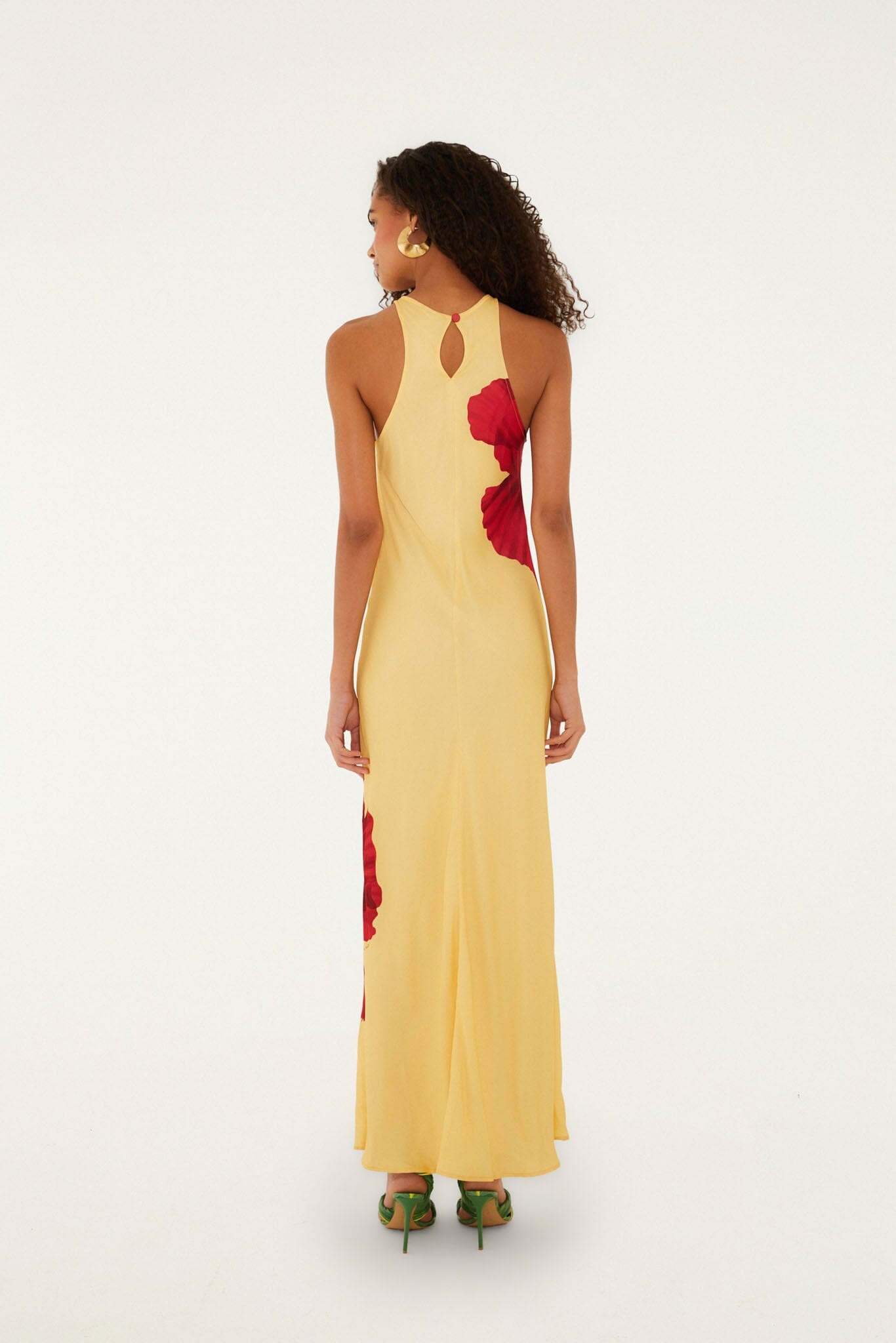 Maxi Vestido Amarillo Claro Flores de Amapola sin Mangas