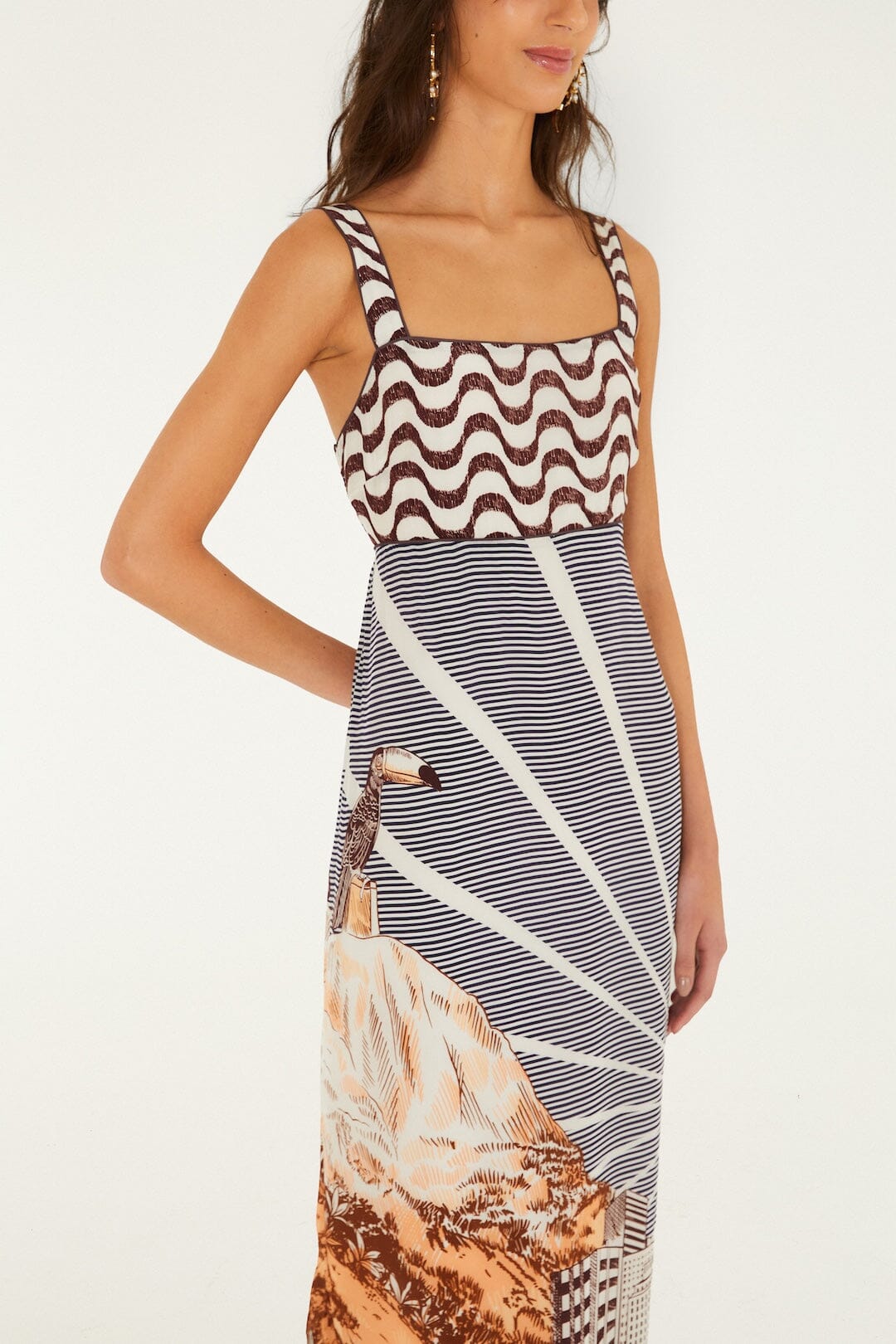 Vestido Midi Mixed Carioca Coffee Scarves sin Mangas