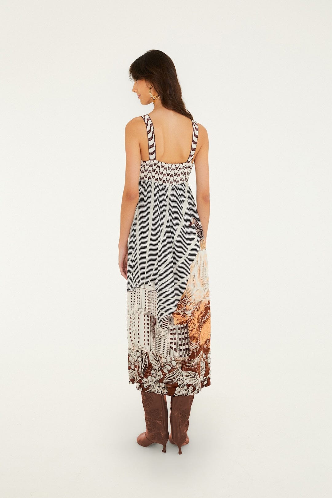Vestido Midi Mixed Carioca Coffee Scarves sin Mangas