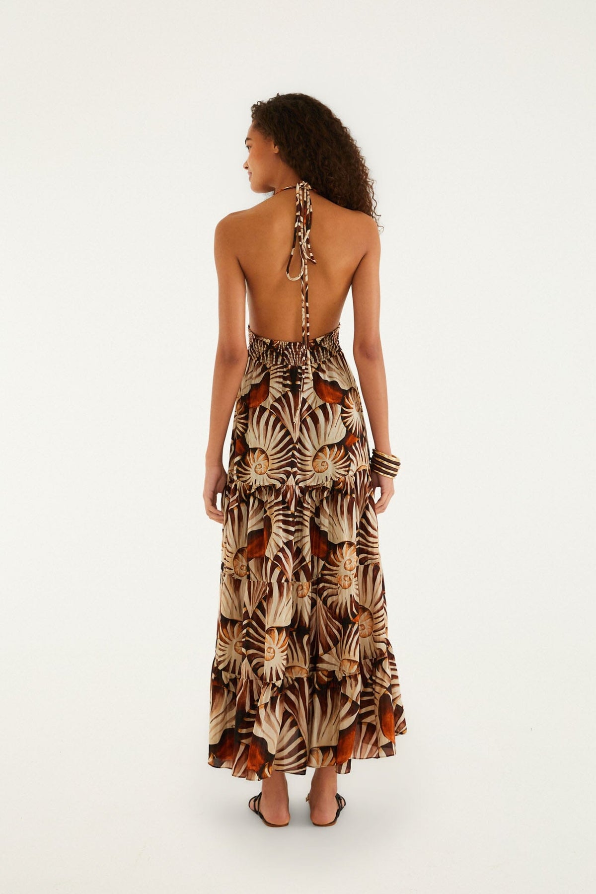 Maxi Vestido Ammonite Multicolor con Borlas y Fruncido Smock