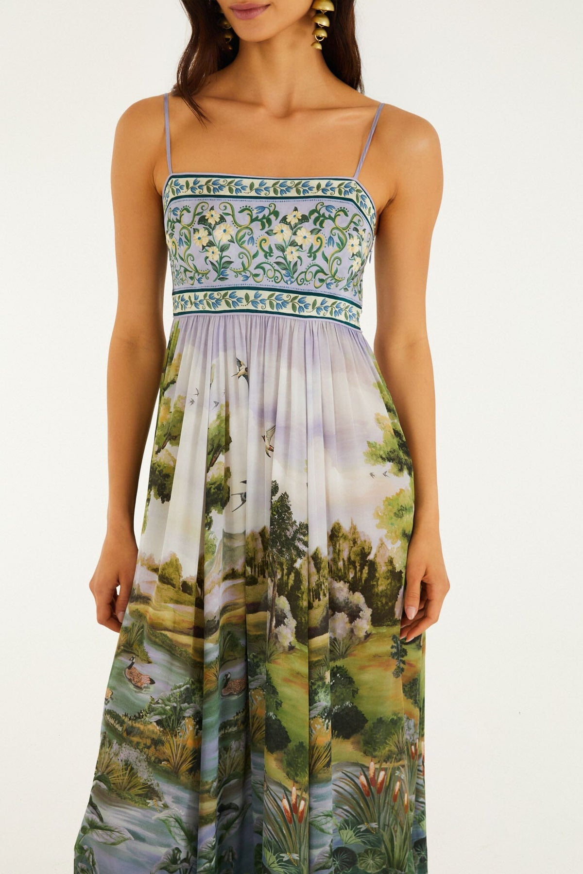 Maxi Vestido Countryside Landscape Multicolor con Tirantes Ajustables