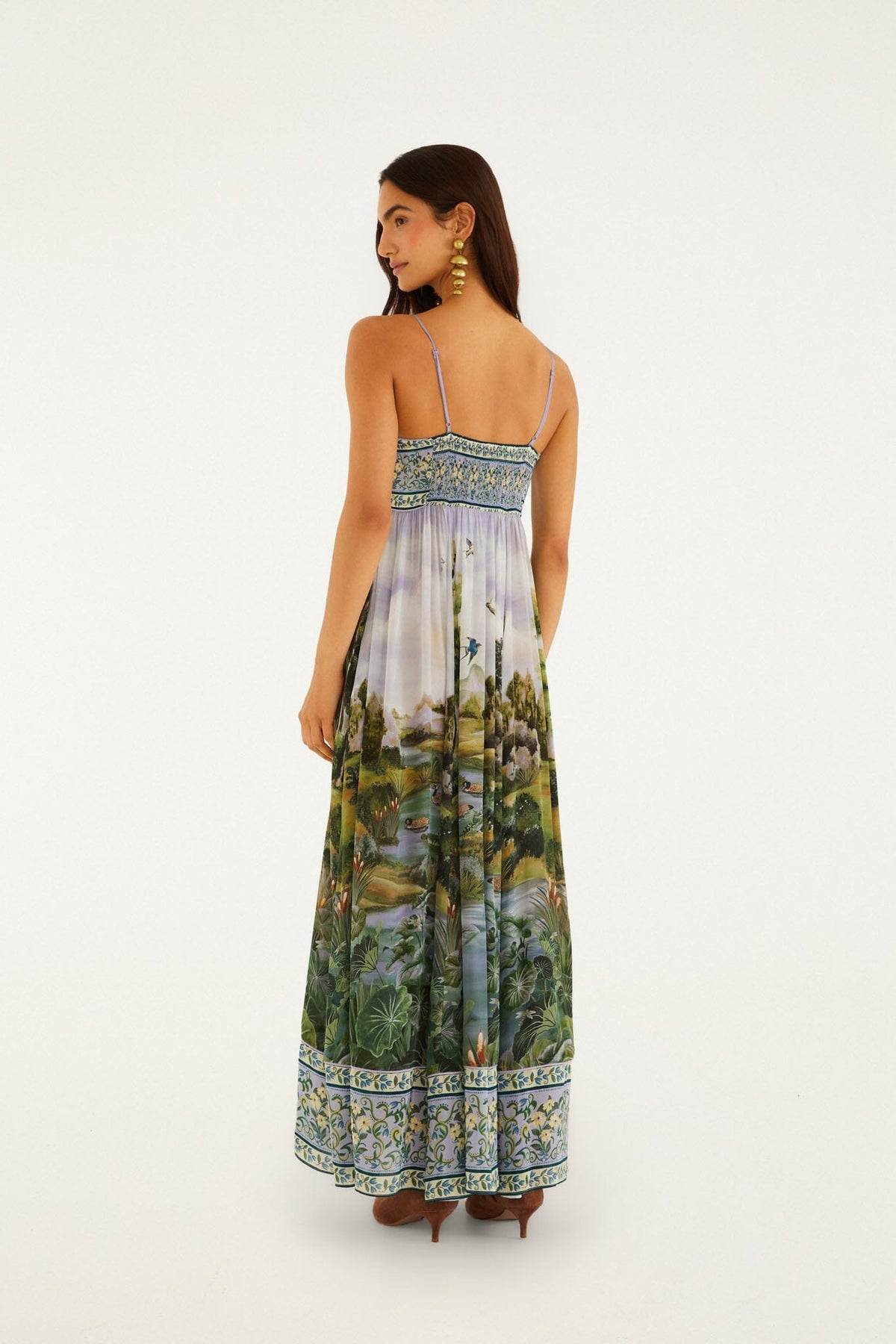 Maxi Vestido Countryside Landscape Multicolor con Tirantes Ajustables