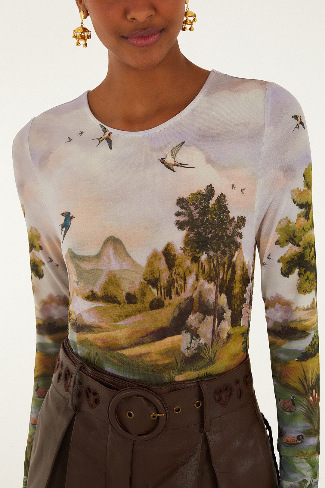 Blusa de Jersey Countryside Landscape Multicolor de Manga Larga