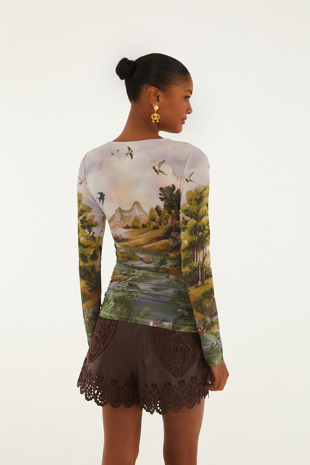 Blusa de Jersey Countryside Landscape Multicolor de Manga Larga
