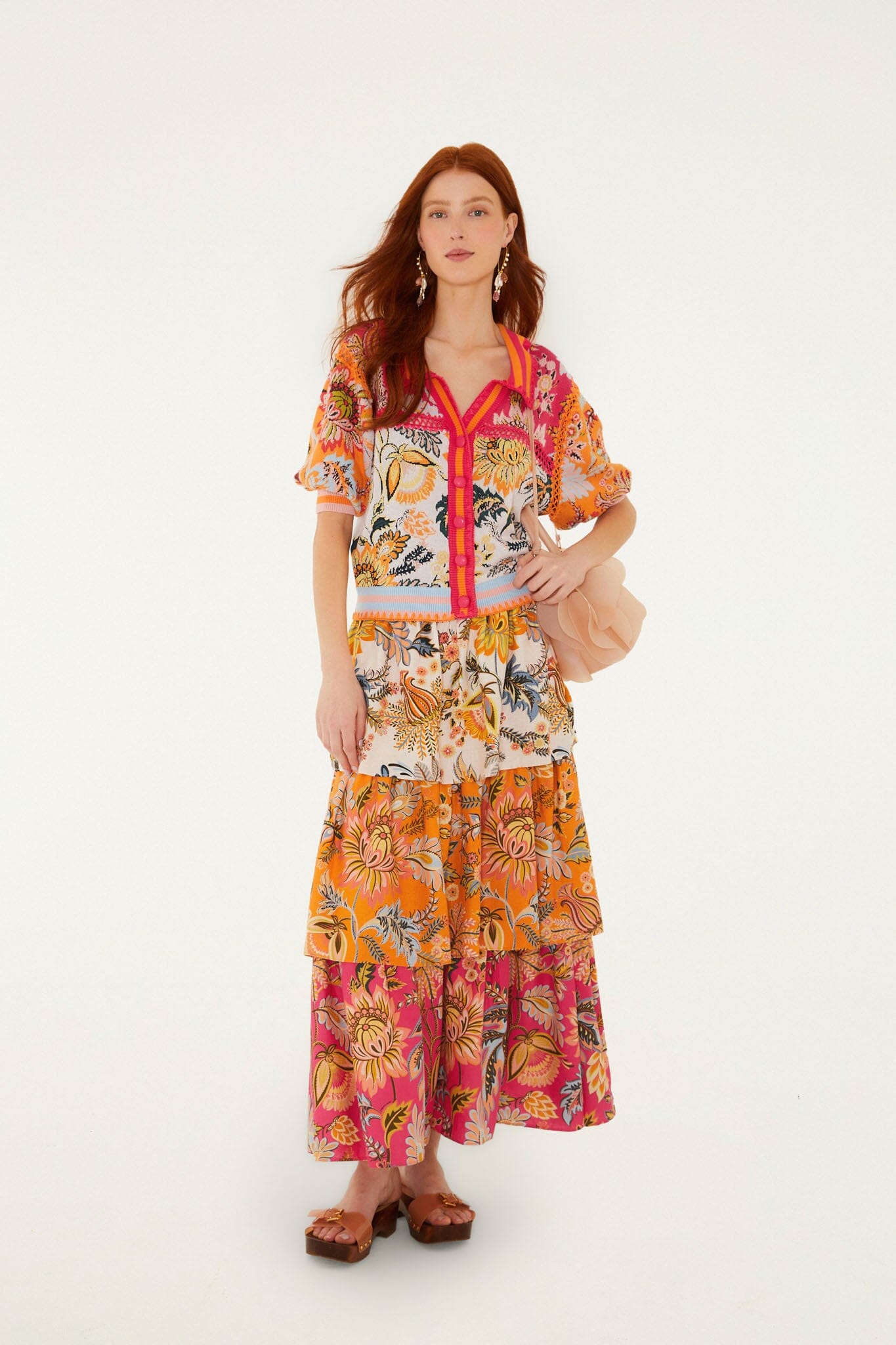 Falda Midi Multicolor Ligia Floral Mix con Capas