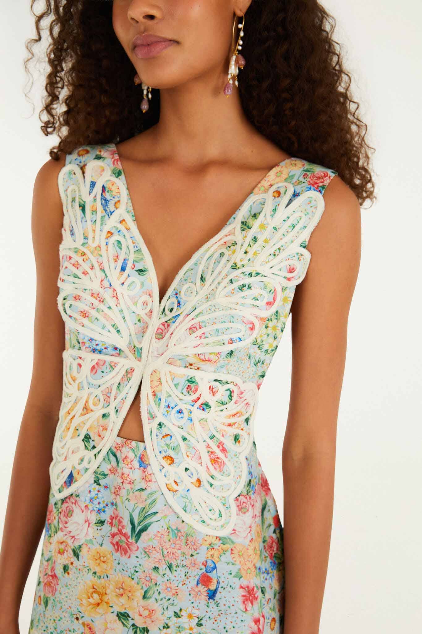 Vestido Midi Multicolor Rendeira con Corpiño 3D