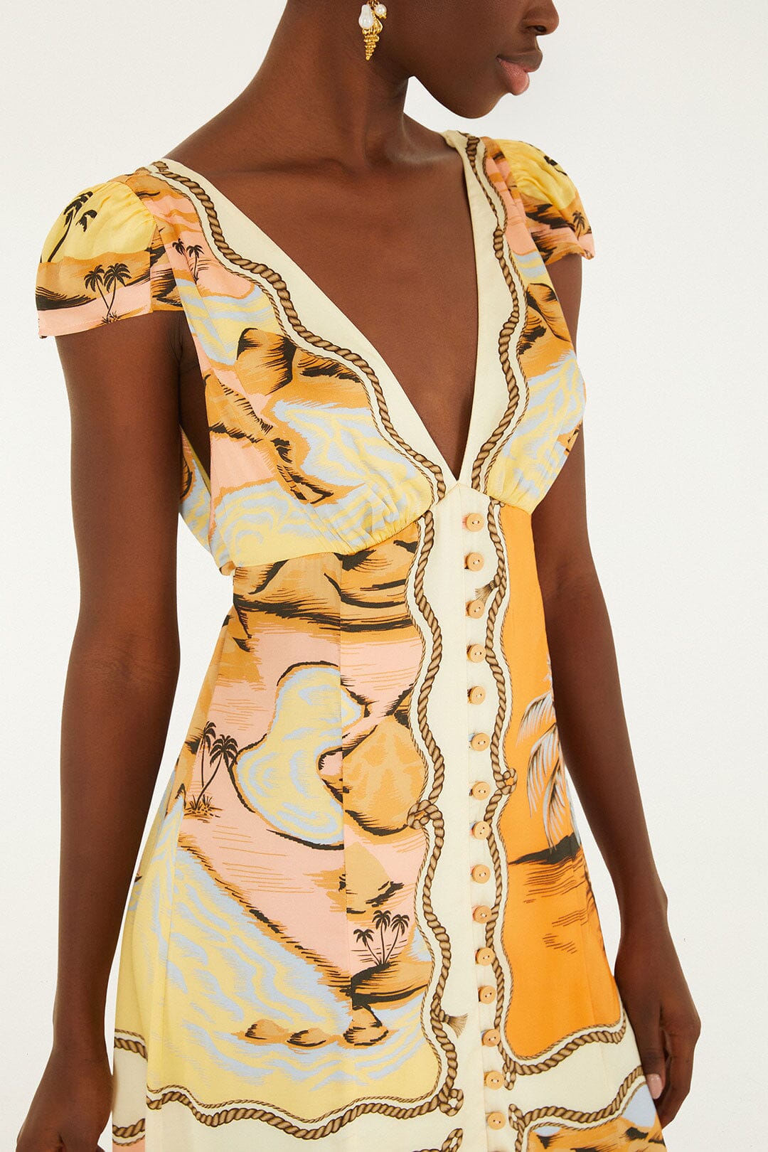 Midi Vestido de Satín Rio Souvenir Multicolor con Estampado de Pañuelos