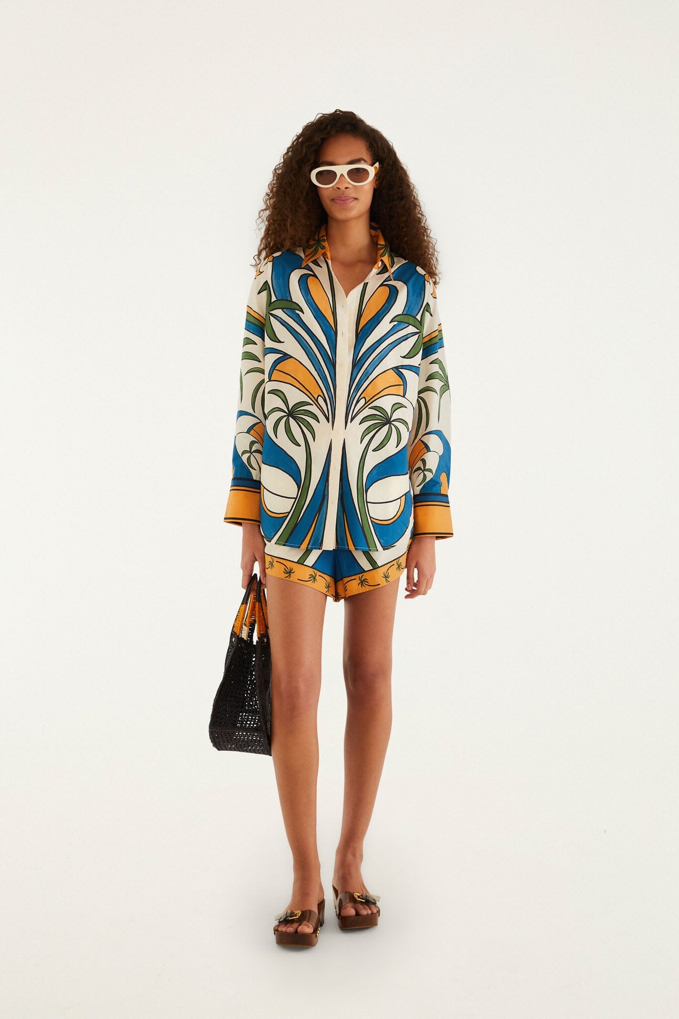 Camisa Tropical Multicolor con Cuello y Botones