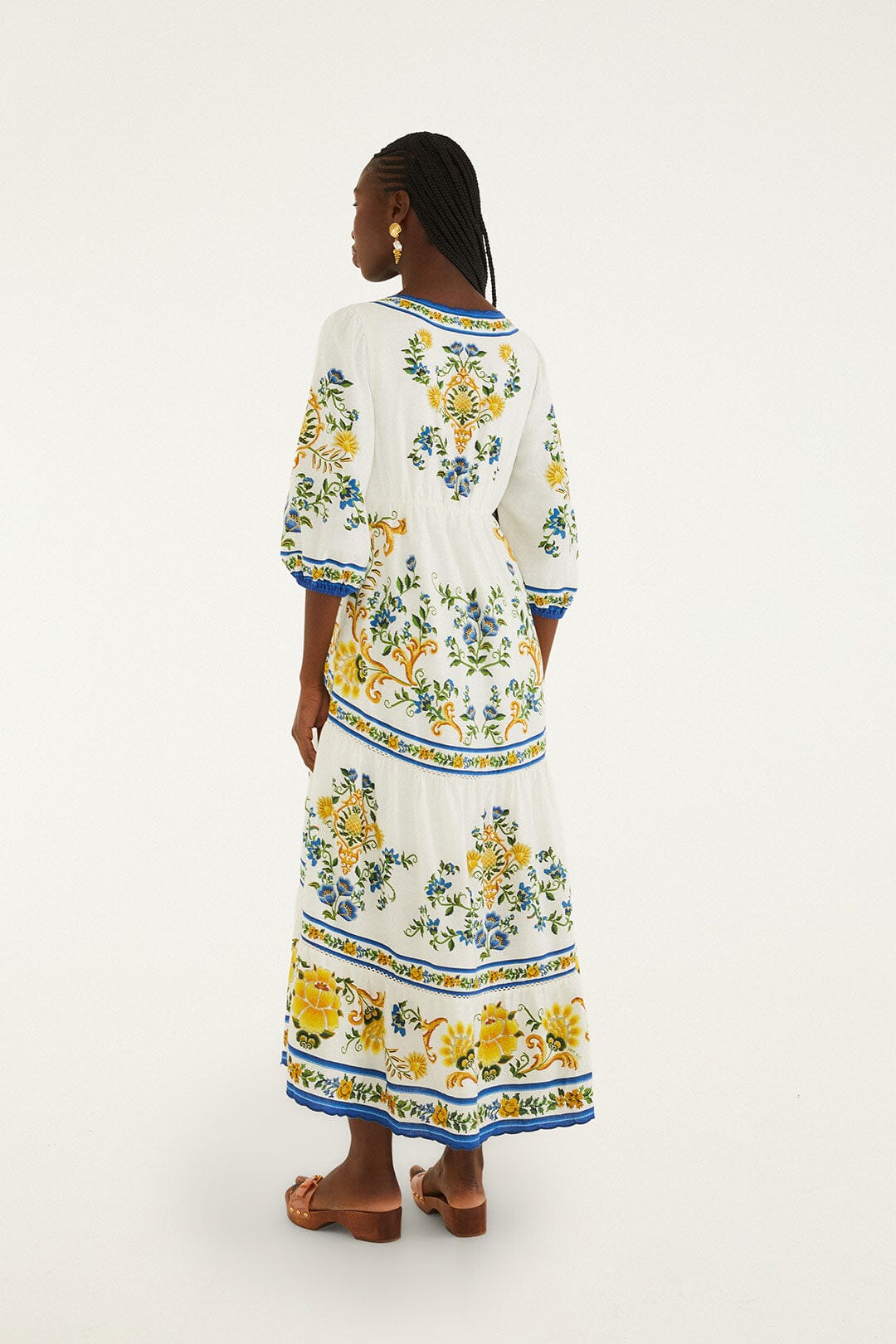 Vestido Midi Blanco Hueso Emily Floral Tapestry con Cordón