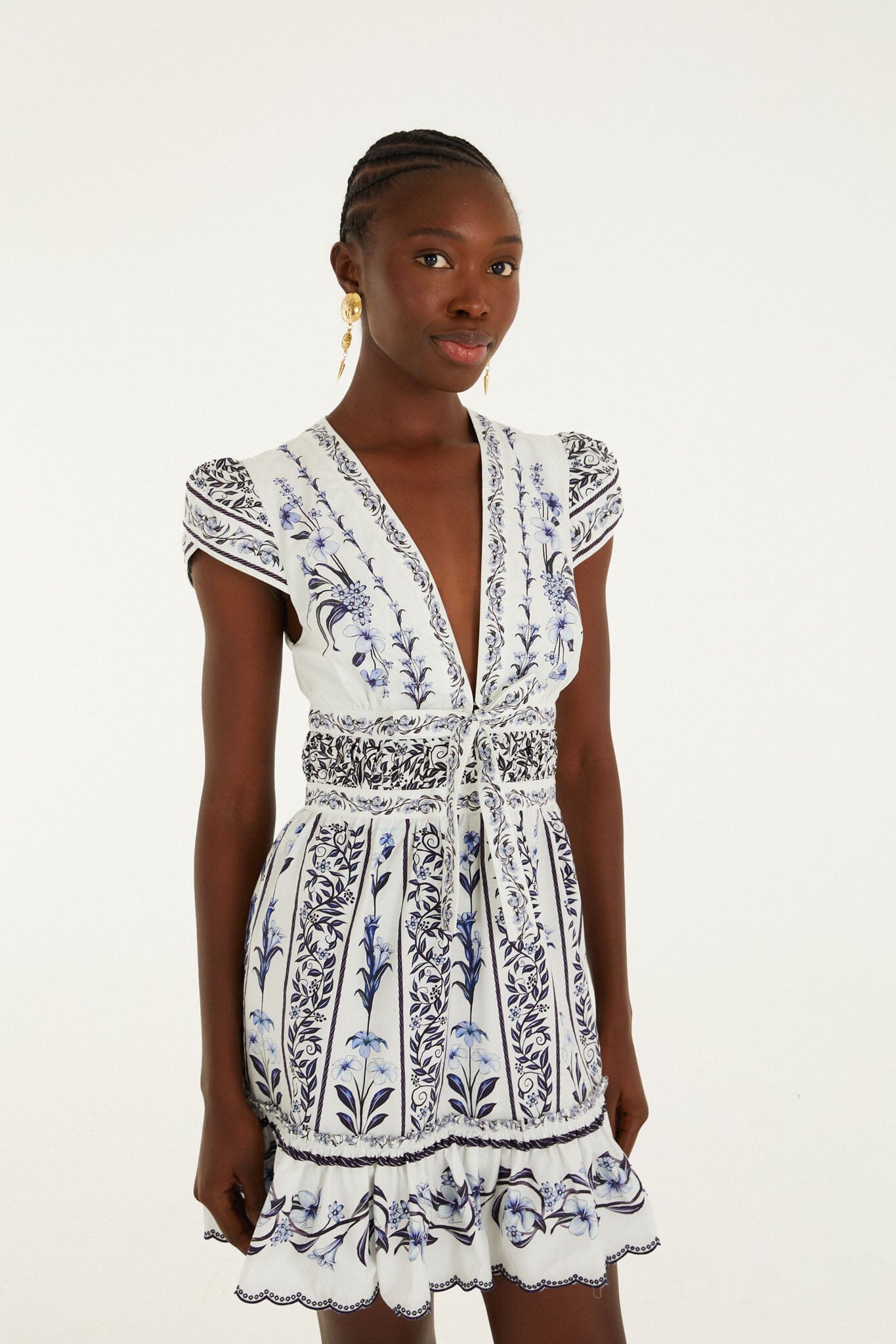 Vestido Mini Blanco Hueso Flowers Arch con Olanes