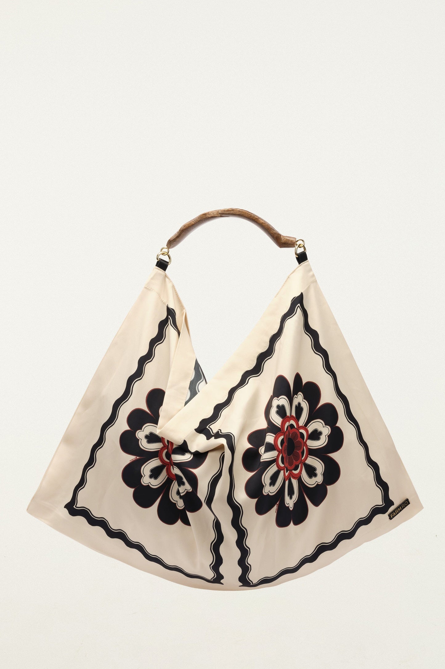 Bolsa Scarf Bag Mediana de Satín Blanco Hueso con Flores