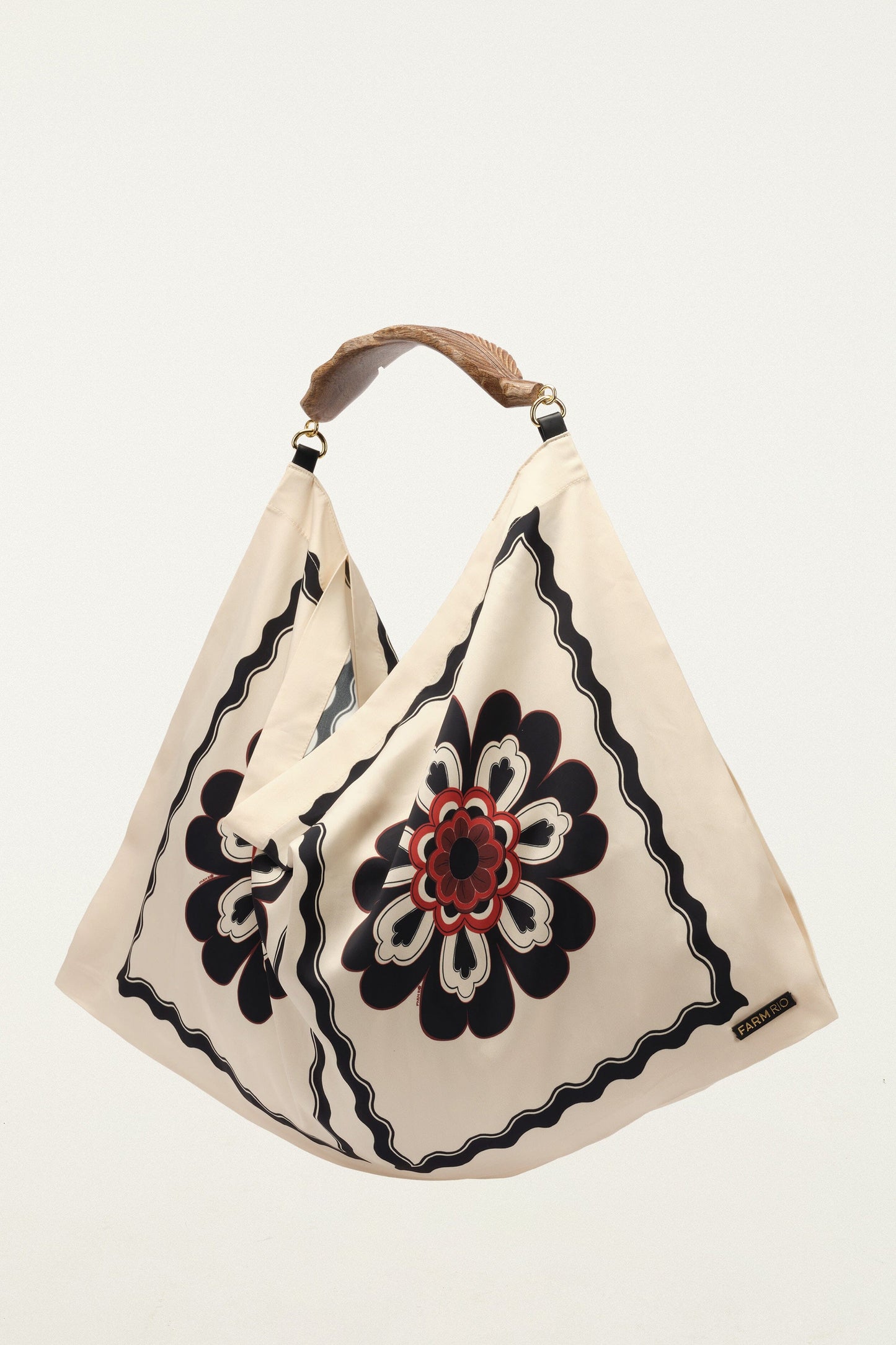 Bolsa Scarf Bag Mediana de Satín Blanco Hueso con Flores