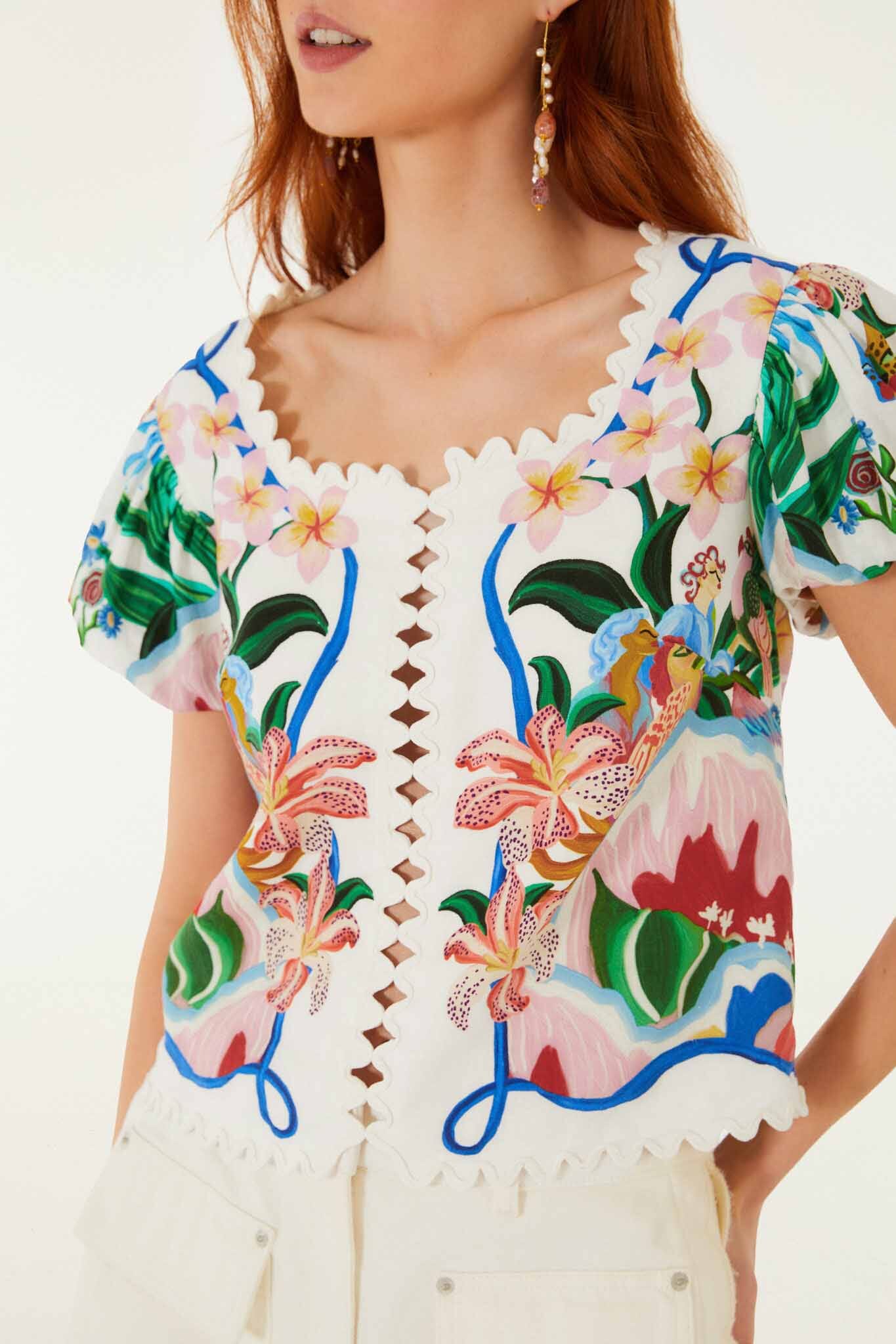 Blusa Blanco Hueso Garden Of Life con Pañuelo y Festón